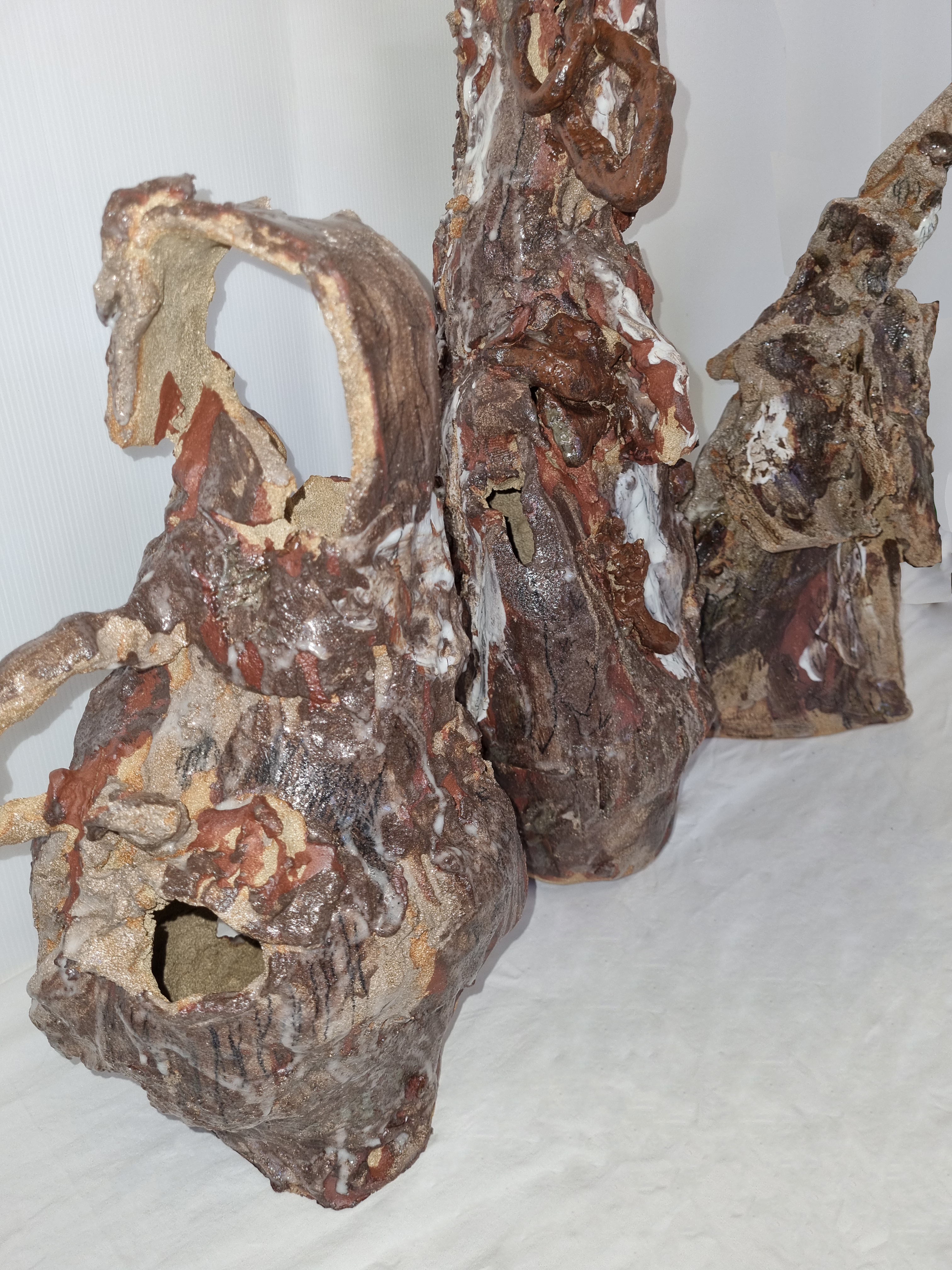 Bellies, stoneware, devon slip, waste porcelain slip, thames glaze, wood ash glazes, 2022