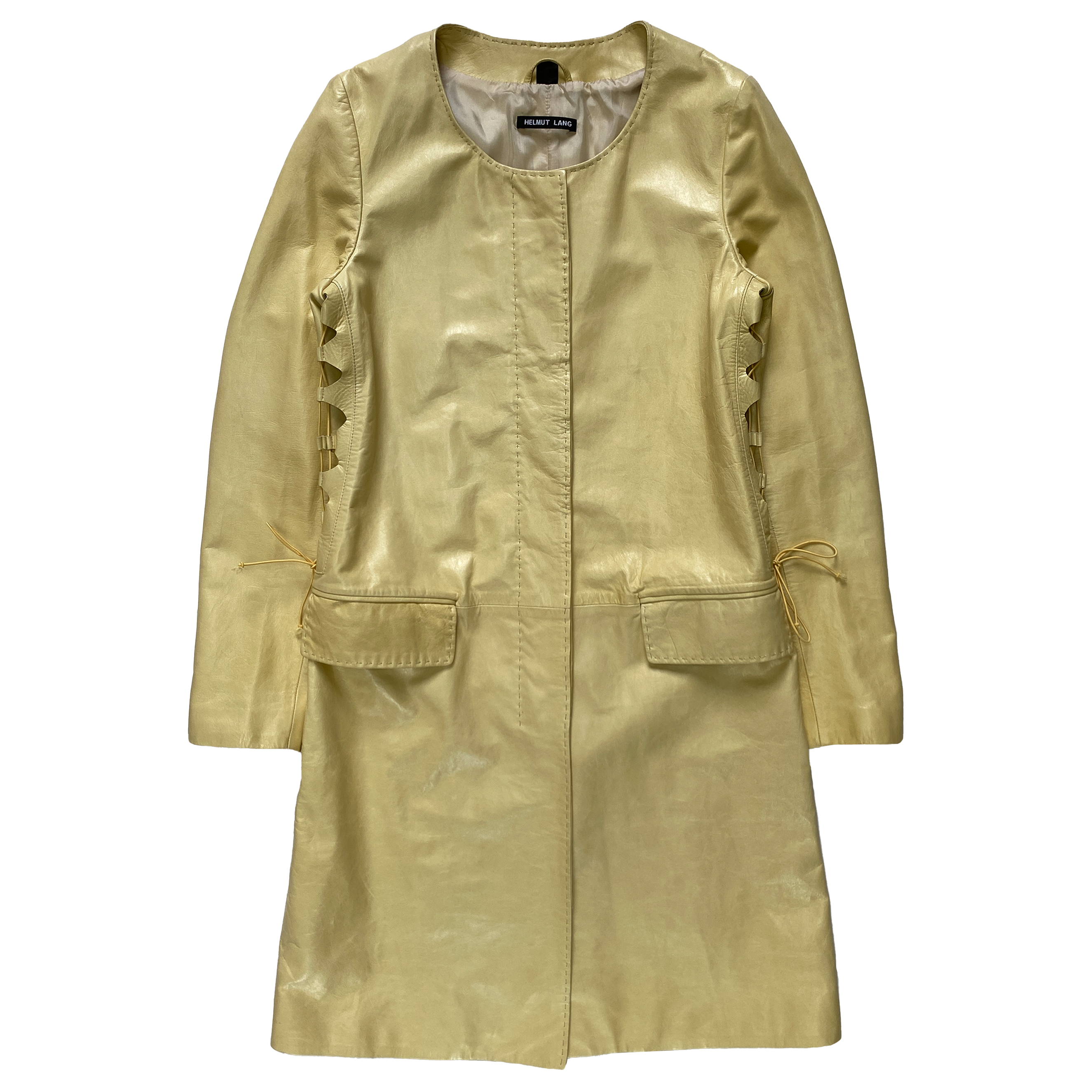 Helmut Lang, S/S 2001 Rounded-Collar Leather Trench Coat with Lace