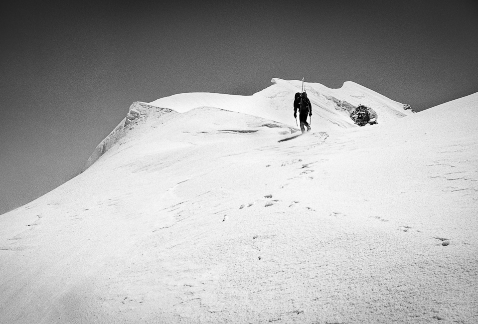 Peter Schön near the summit of Shkhara. Image by Boris Avdeev.