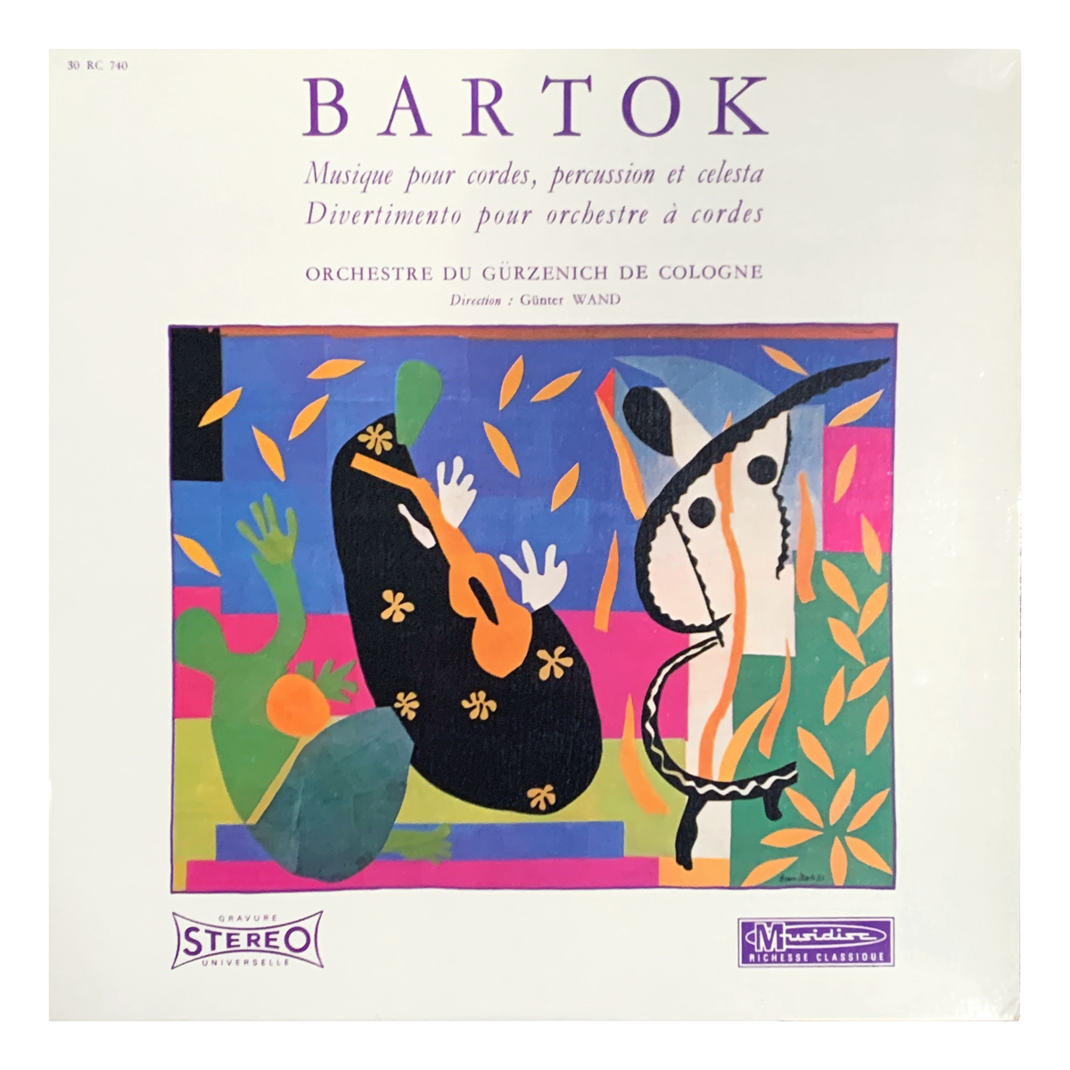 Musidisc 30 RC 740 Béla Bartók - Divertimento for string orchestra; Music for strings, percussion and celesta Gürzenich-Orchester Kölner Philharmoniker - Gunter Wand Design: Henri Matisse (artwork)