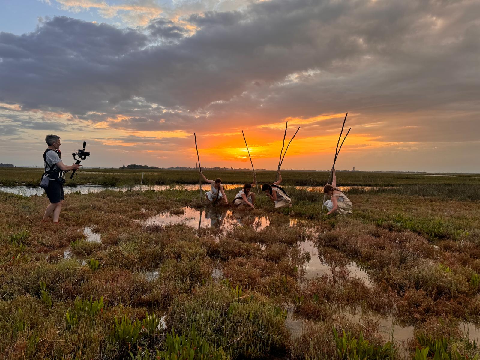 Me and our performers in the Venice marshes. Photo by Sam Wyer