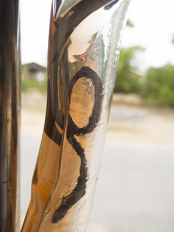 Inner chains (detail), 2018, plexiglas pipe, resin, usb cables, batteries, metal stand,variable dimensions