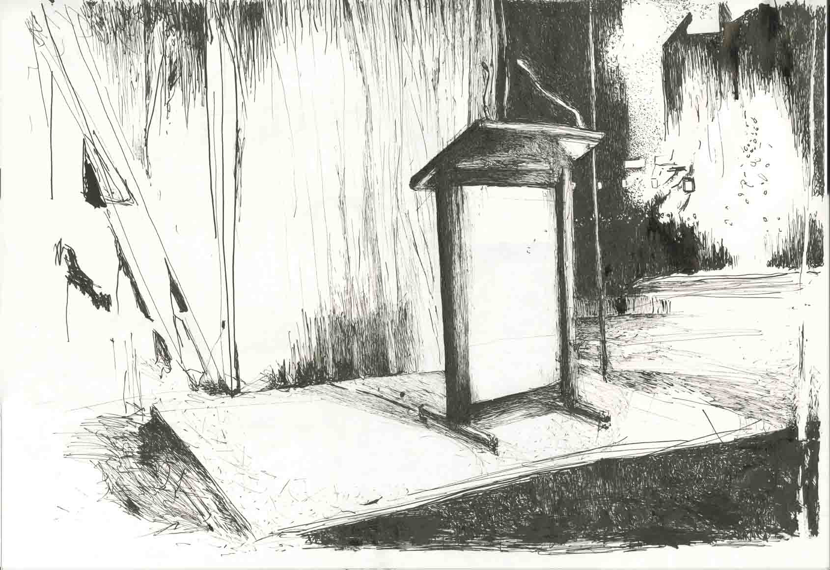 Performing Lectern, 2015. 40 X 60 cm. Black ink on paper.