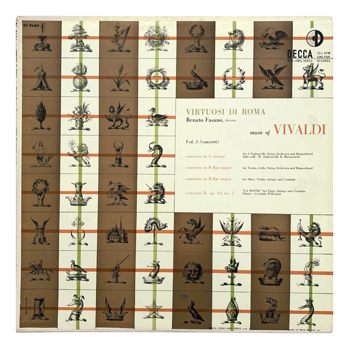 Decca Gold DL 9684 Antonio Vivaldi - Various Virtuosi di Roma "Collegium Musicum Italicum" - Renato Fasano Design: Erik Nitsche (credited)