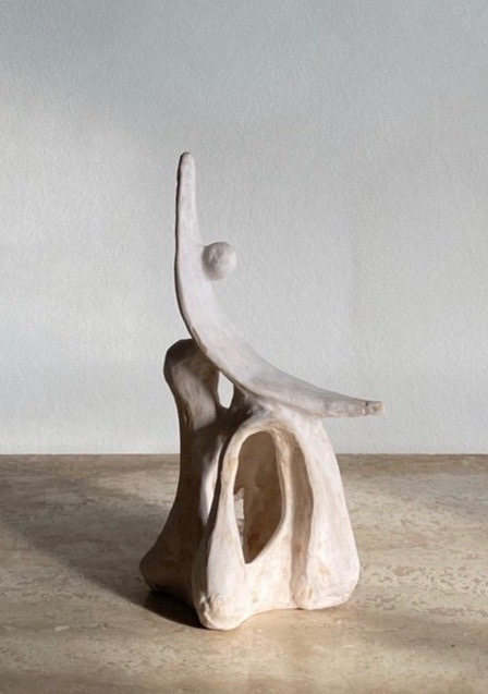 Suspended Moon, stoneware layered with off-white low-fire glaze, 5.5 x 10 in