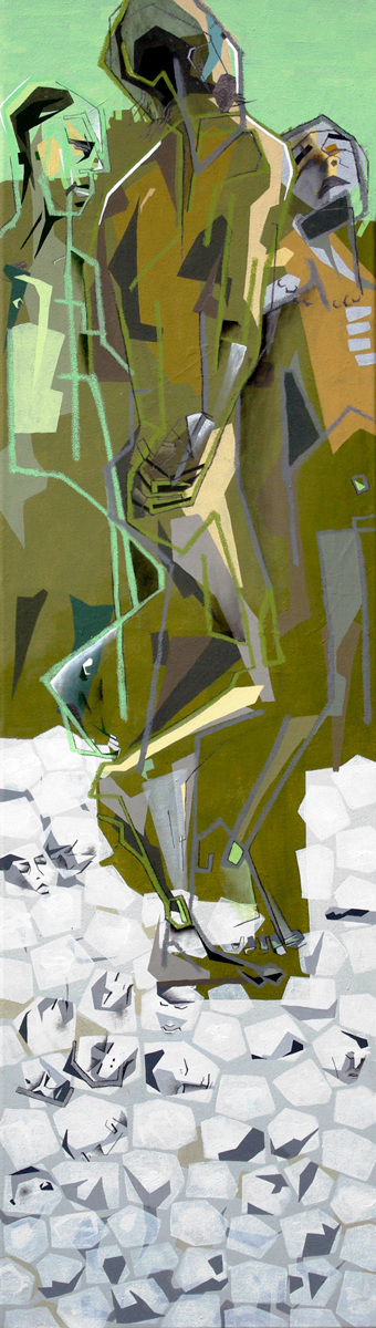 ER TANZE  ·  acrylic, crayon, pencil on canvas  ·  140 x 40 cm 