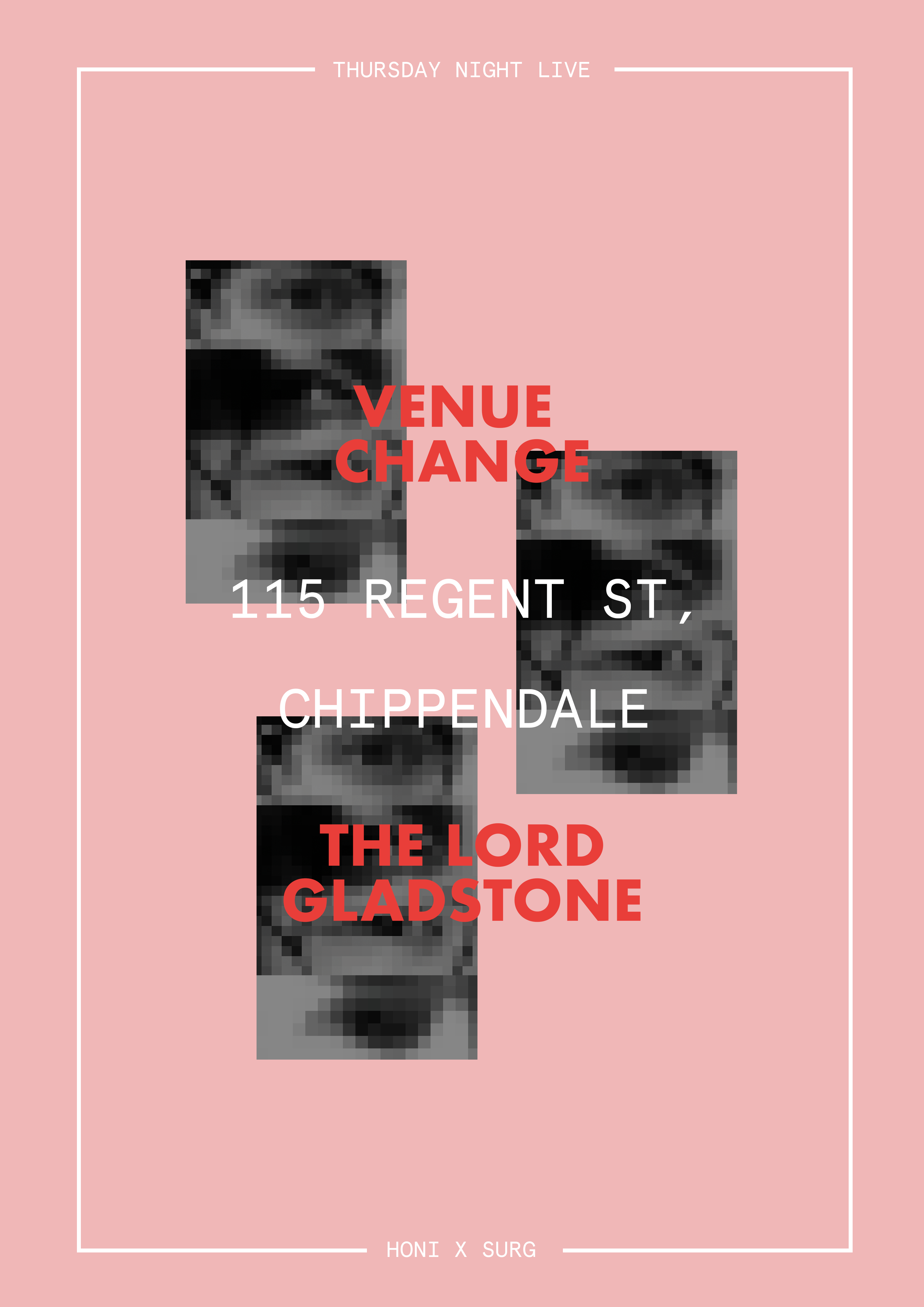 Last-minute venue change poster for Thursday Night Live after the original venue dropped out!