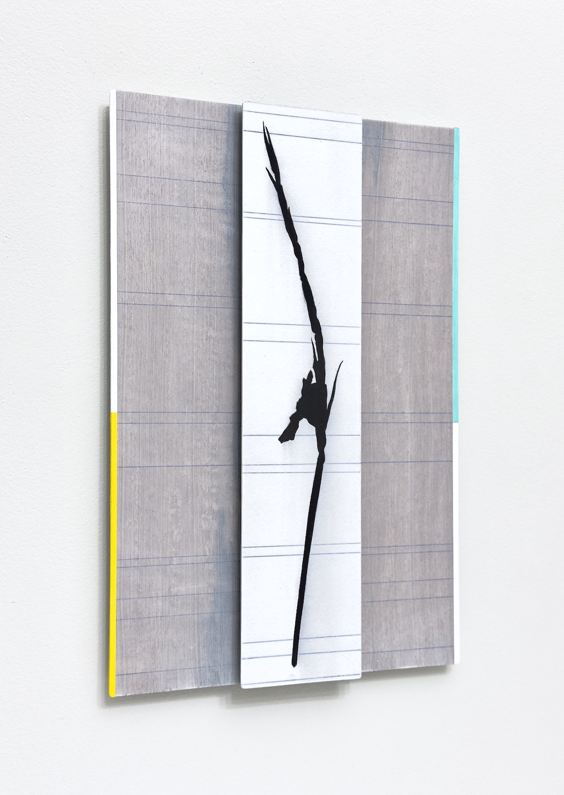 &lsquo;How this gladiolus longs for a handwritten love letter&rsquo;, 2025, cont&eacute; pencil, ballpoint and acrylic on paper/aluminium and European Walnut wood veneer/aluminium, 30 x 20 cm. 