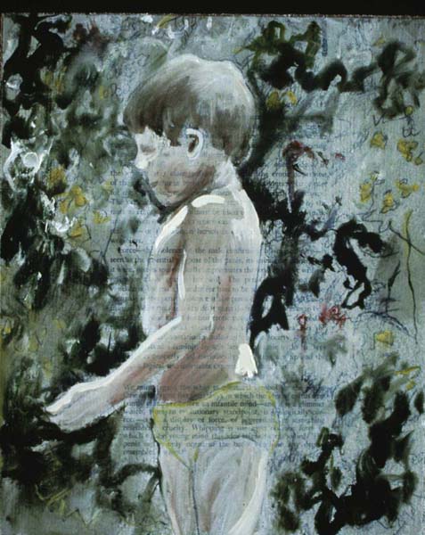 Men and Boys 1, 10 x 8. Oil on Paper mounted on Canvas.