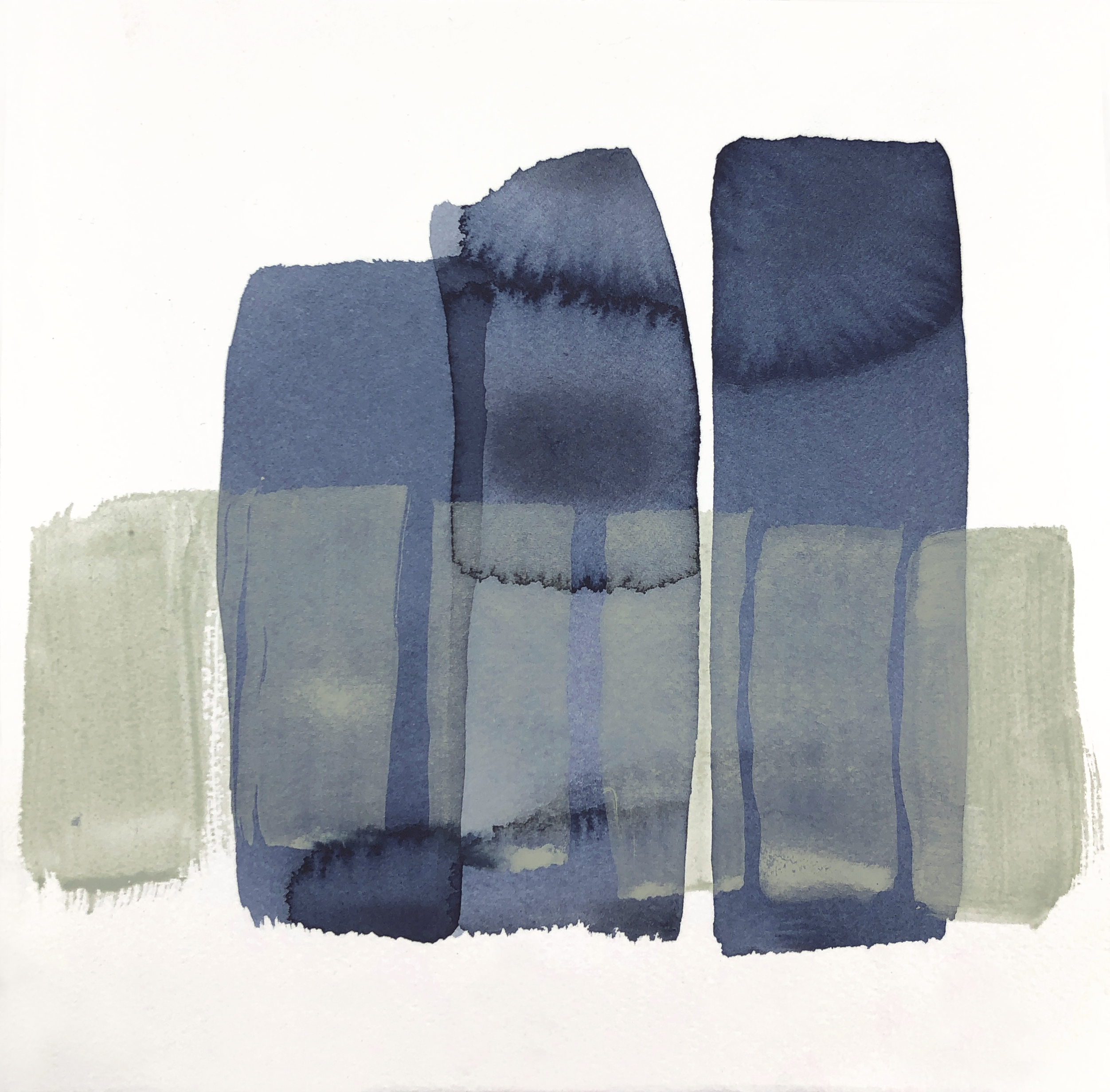 Newcomb Hollow &mdash; 10 x 8 in. Tennessee indigo ink and foraged green mineral paint on paper.