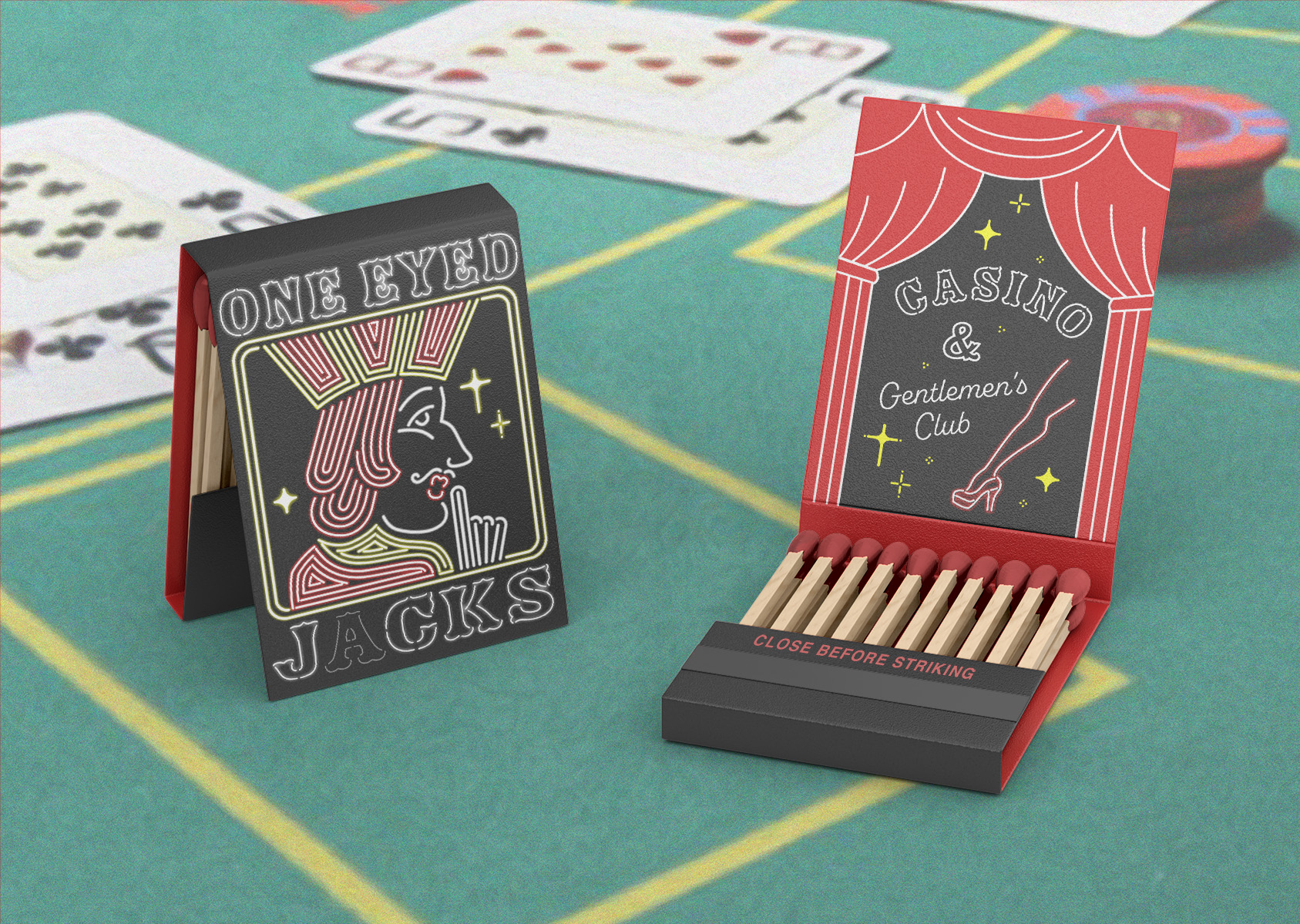 casino matchbooks on blackjack table