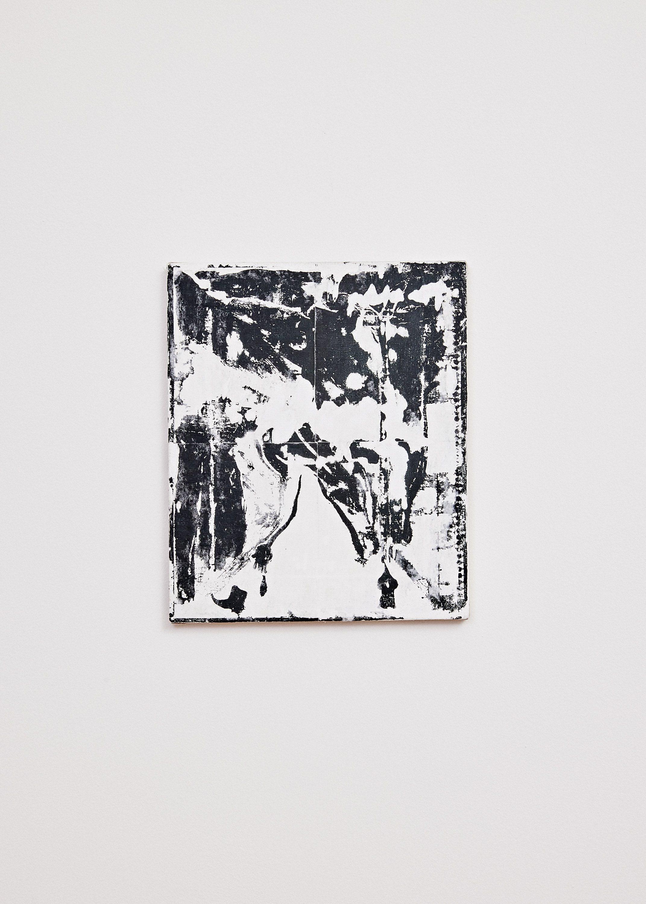 Untitled, 2022 Toner, paper, and acrylic resin on primed linen, 12"x10"