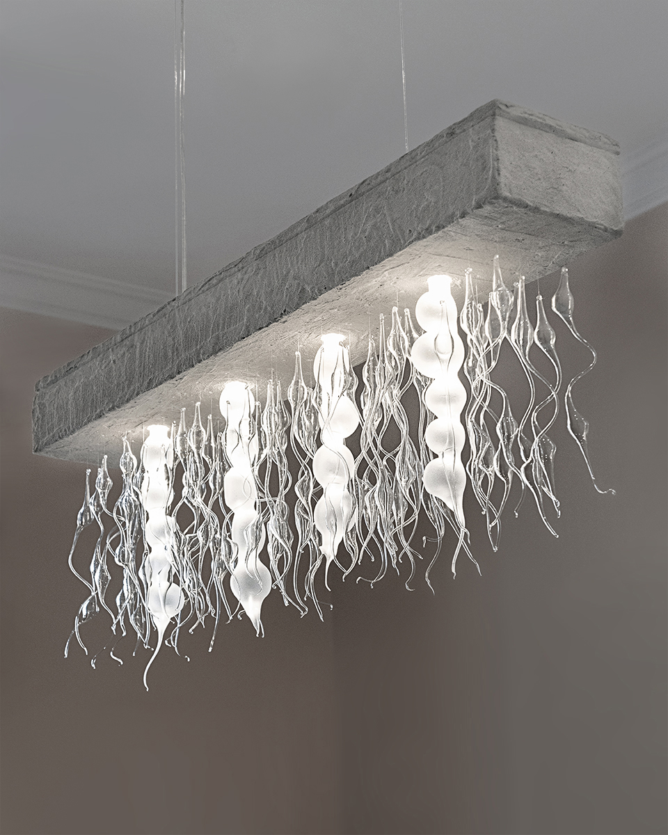 Chandelier lamp made with blown glass, Pelagia Noctiluca II (Clavel de Mar II) from Plaja Studio