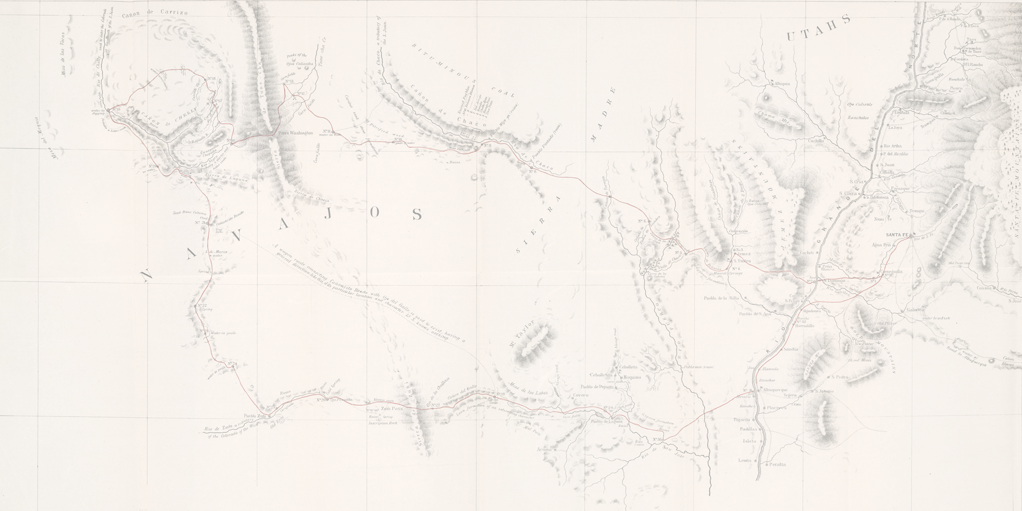 Map of the Route pursued in 1849 by the U.S. Troops […] in an expedition against the Navajos Indians