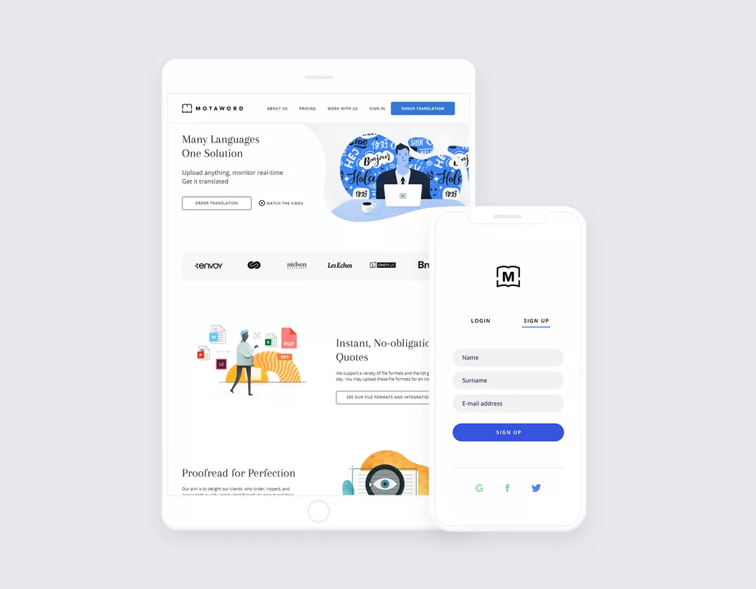 MotaWord Web & App Design Mockup