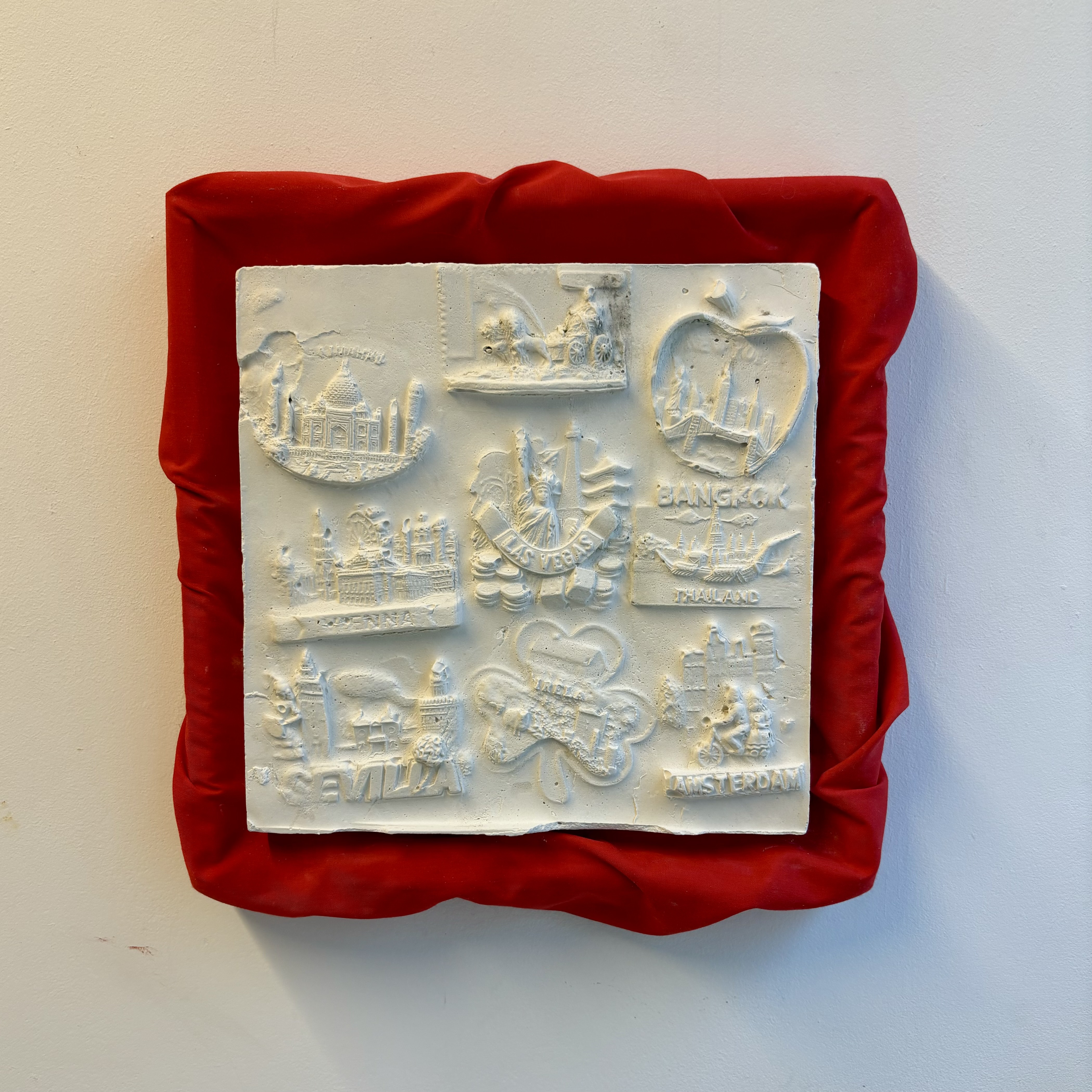All the places I've never been - Alabaster cast plaque - 30cm x 30cm x 4cm
