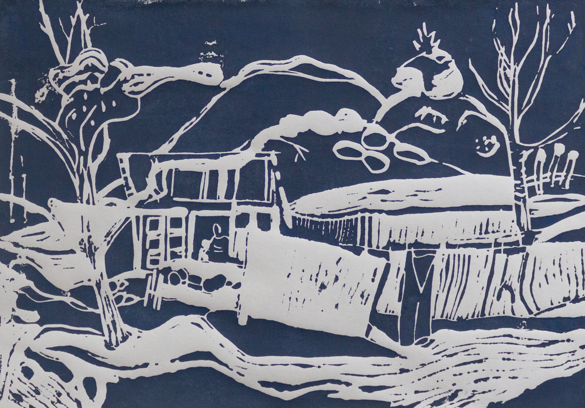 Sunny winterday, lino-cut 4/15, 2021, 21x29,5cm