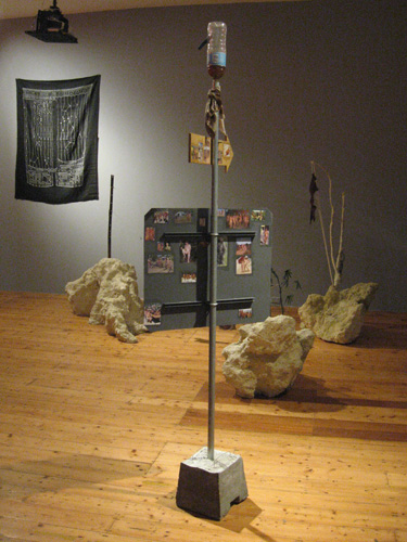 Filthy dreamers defile the flesh, 2009, mixed media and found objects, dimensions variable. Justin Trendall in the background