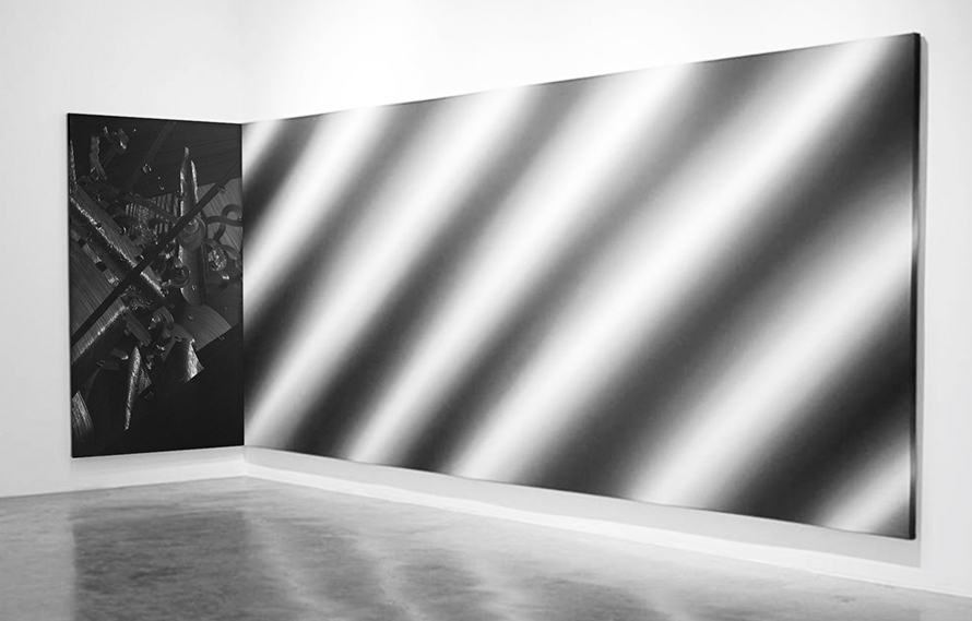 Untitled DG, 2015. Diptych. Oil and tempera on canvas a) 86” x 218” b) 86” x 49.5”.  