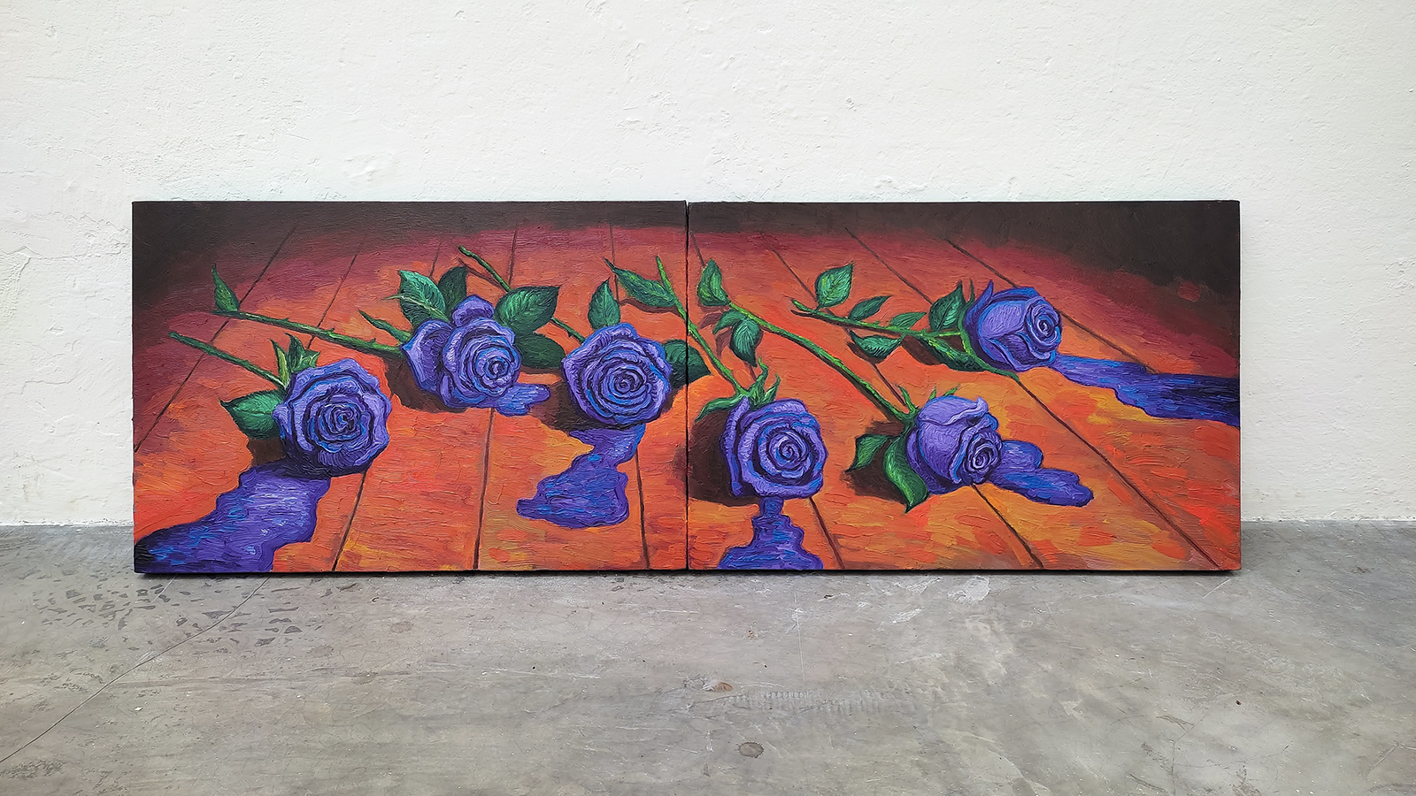 Rosas derretidas, 2023&oacute;leo sobre tela40 x 120 cm