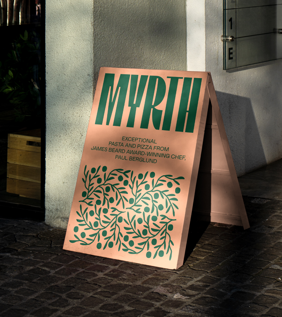 Myrth restaurant exterior signage design by Buddy-Buddy