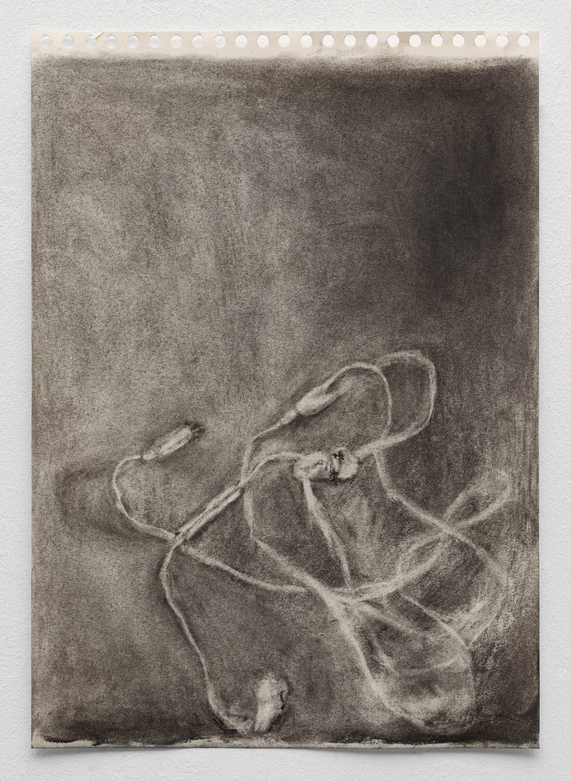 Headphones, 2024 Charcoal on paper 21 x 29,7 cm. (Documentation: Fabrice Schneider)