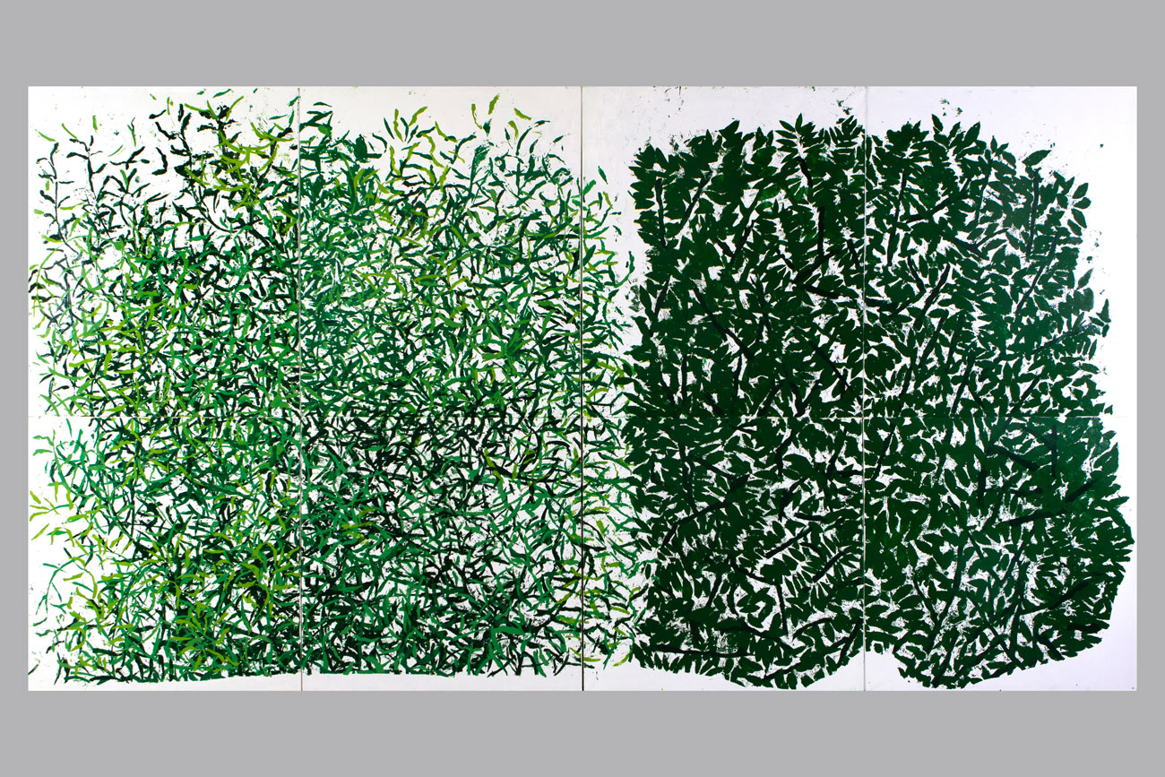 Melograno e alloro, 2020 smalto su tela, cm. 220x400