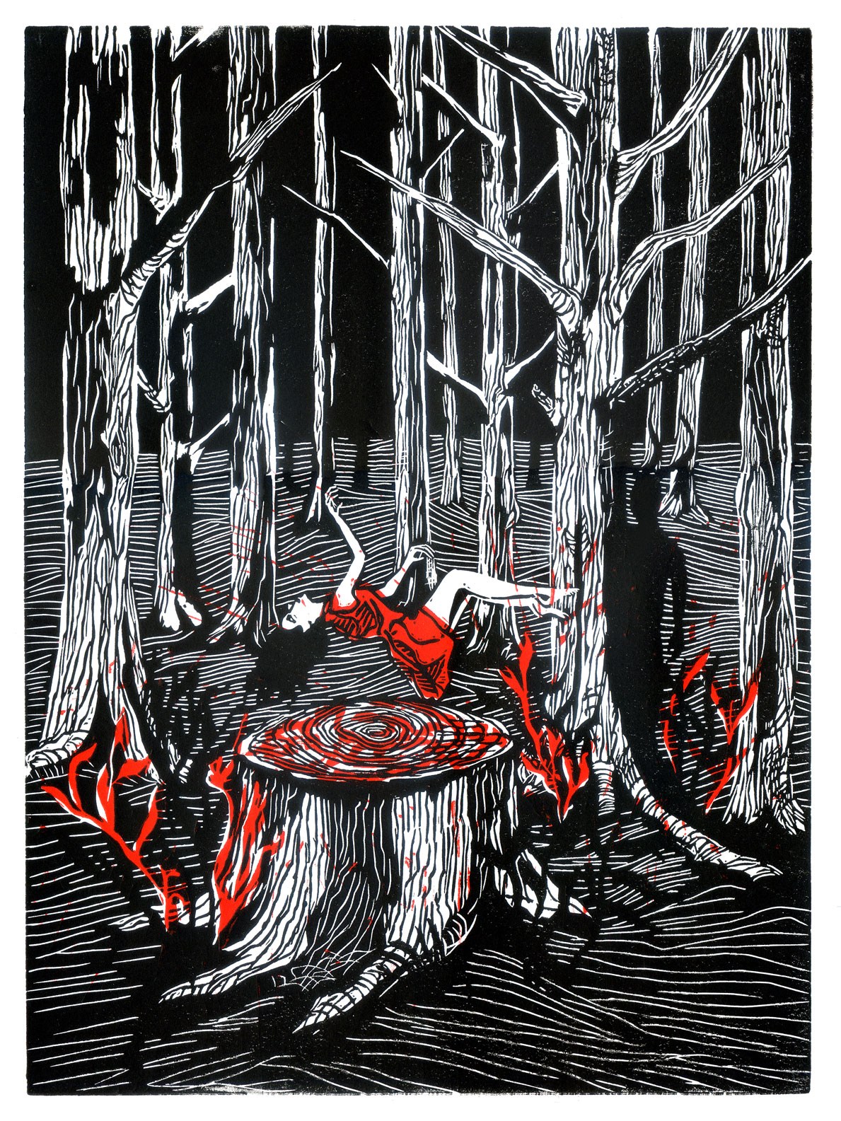 Invocation. Série de linogravures, deux passages. 39 x 30 cm. 2023