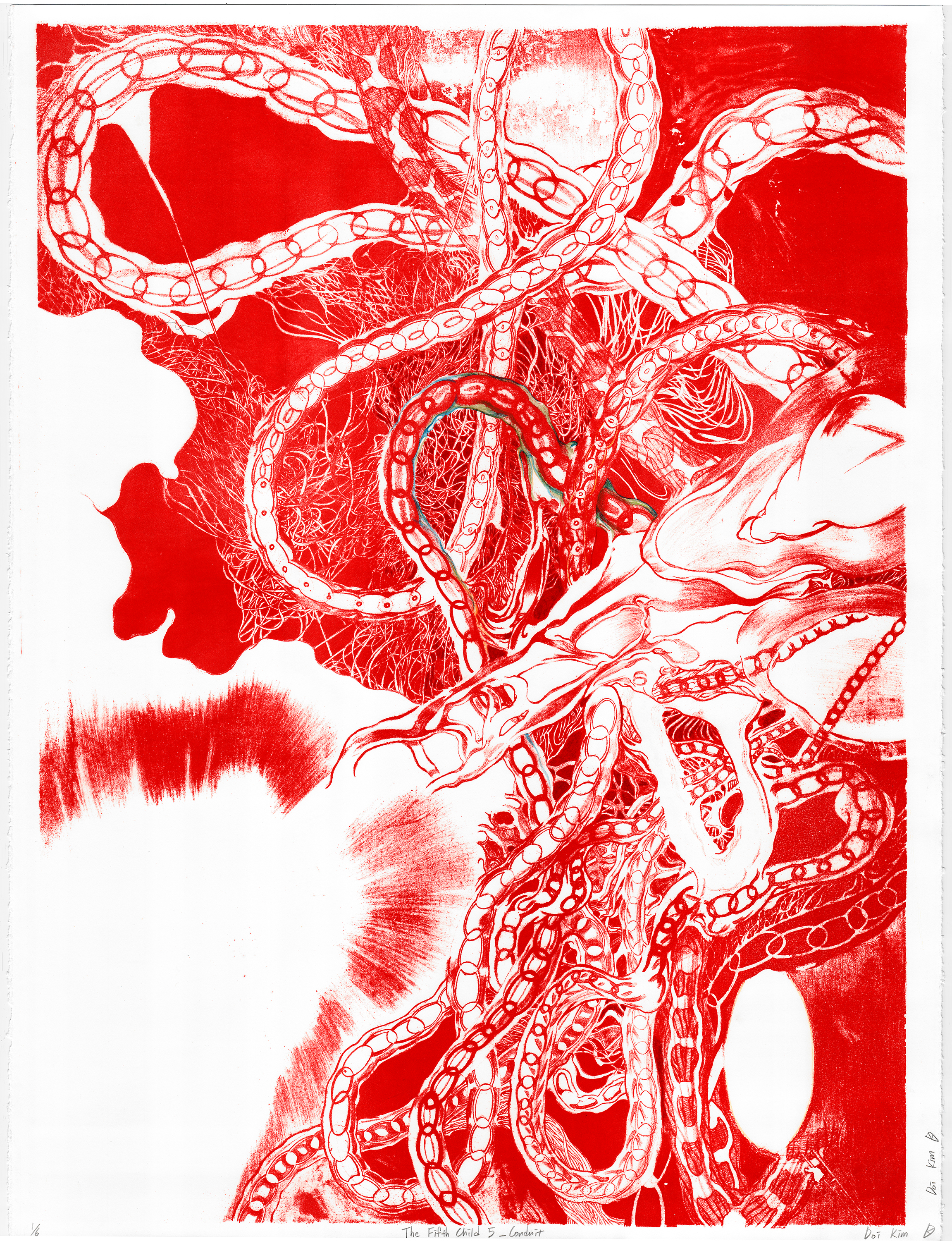 The Fifth Child 5_ conduit, 2020, Colored pencil on lithograph, 30 x 22 inches / 76.2 x 55.8 cm, variable edition of 6 + 1 AP