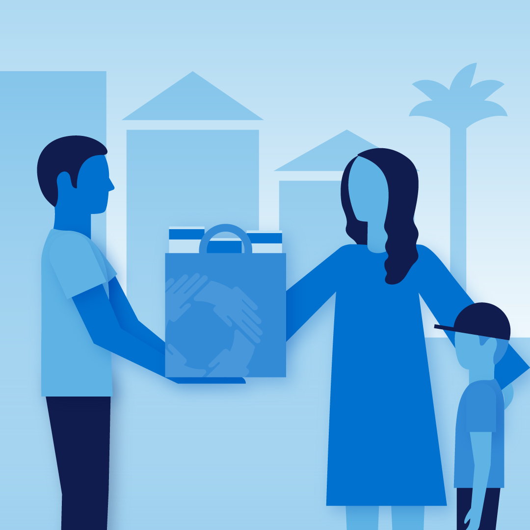 Carousel ad illustration of people receiving food