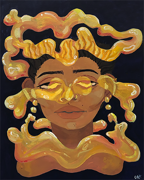 melt into sleep, 2021. gouache on canvas, 16 x 20&rdquo;