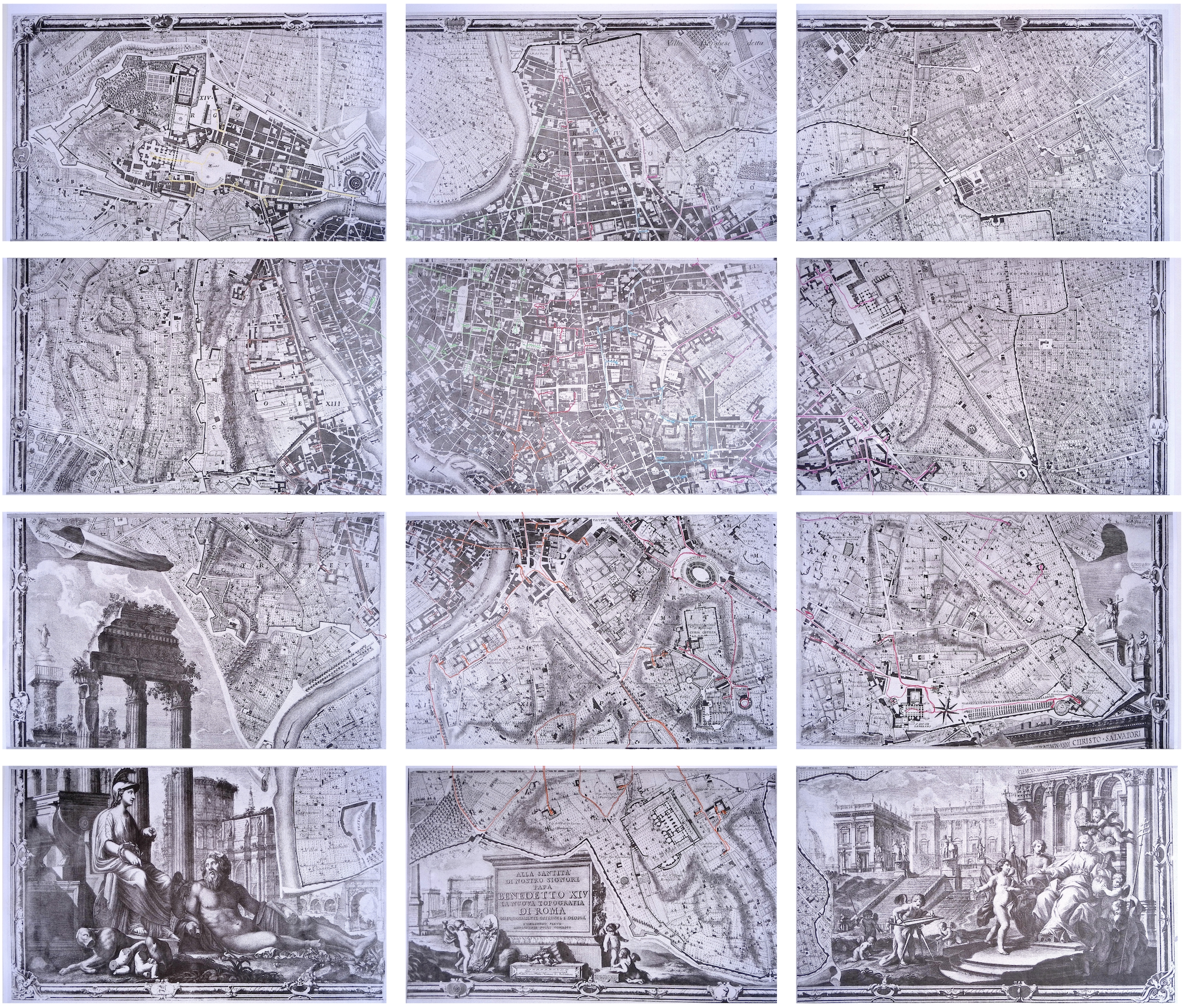 Image 2. Giambattista Nolli, Pianta di Roma (1748), annotation studies Nolli as an eight-day walk through Giuseppe Vasi’s guidebook (1763)