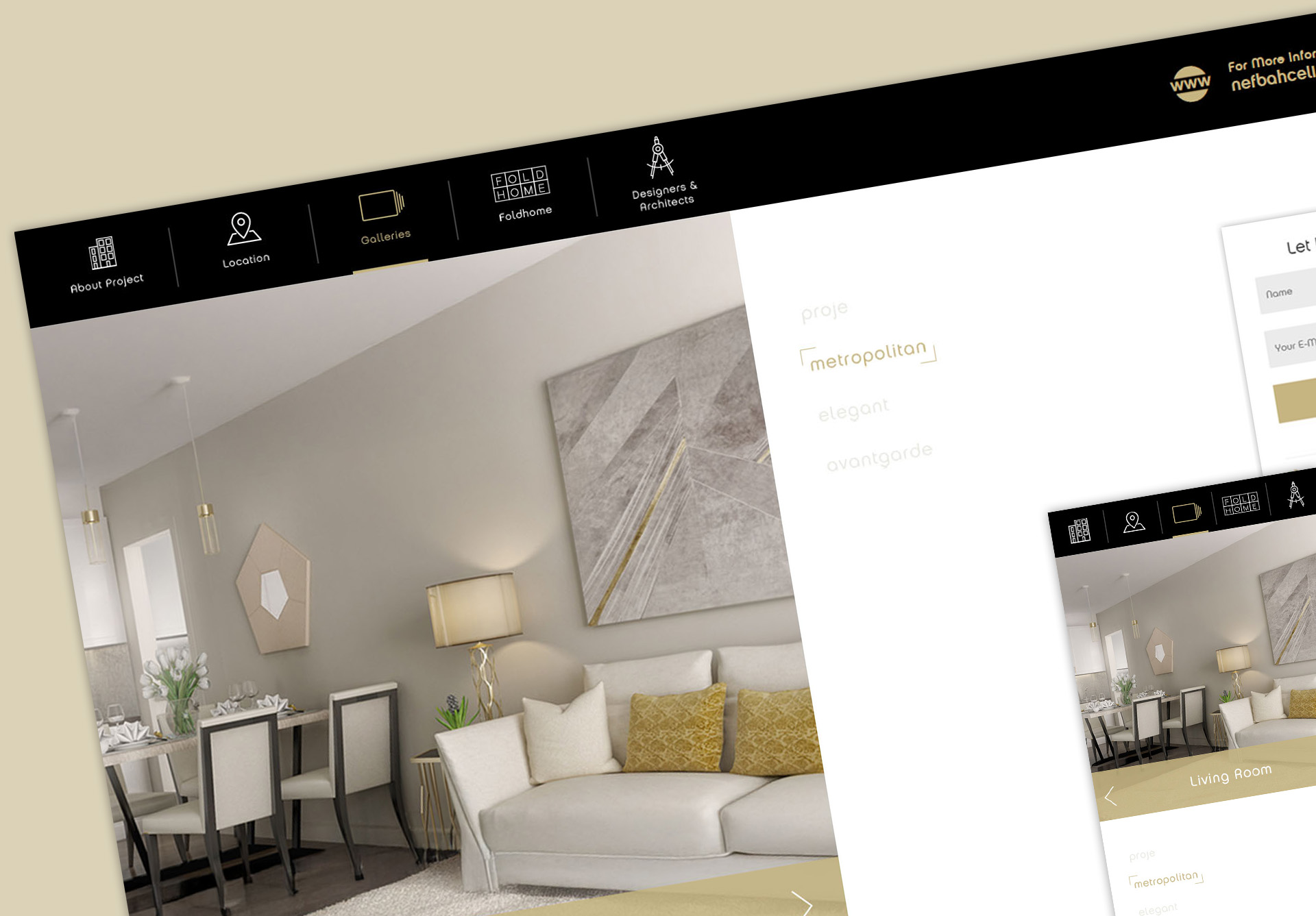 Desktop and mobile views of the 'Galleries' section, showcasing layout and design on different devices