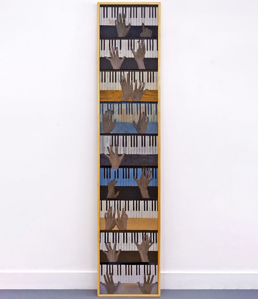 My Favorite Chords, 2021 19.5”x91.5”, acrylic on canvas in artist’s frame