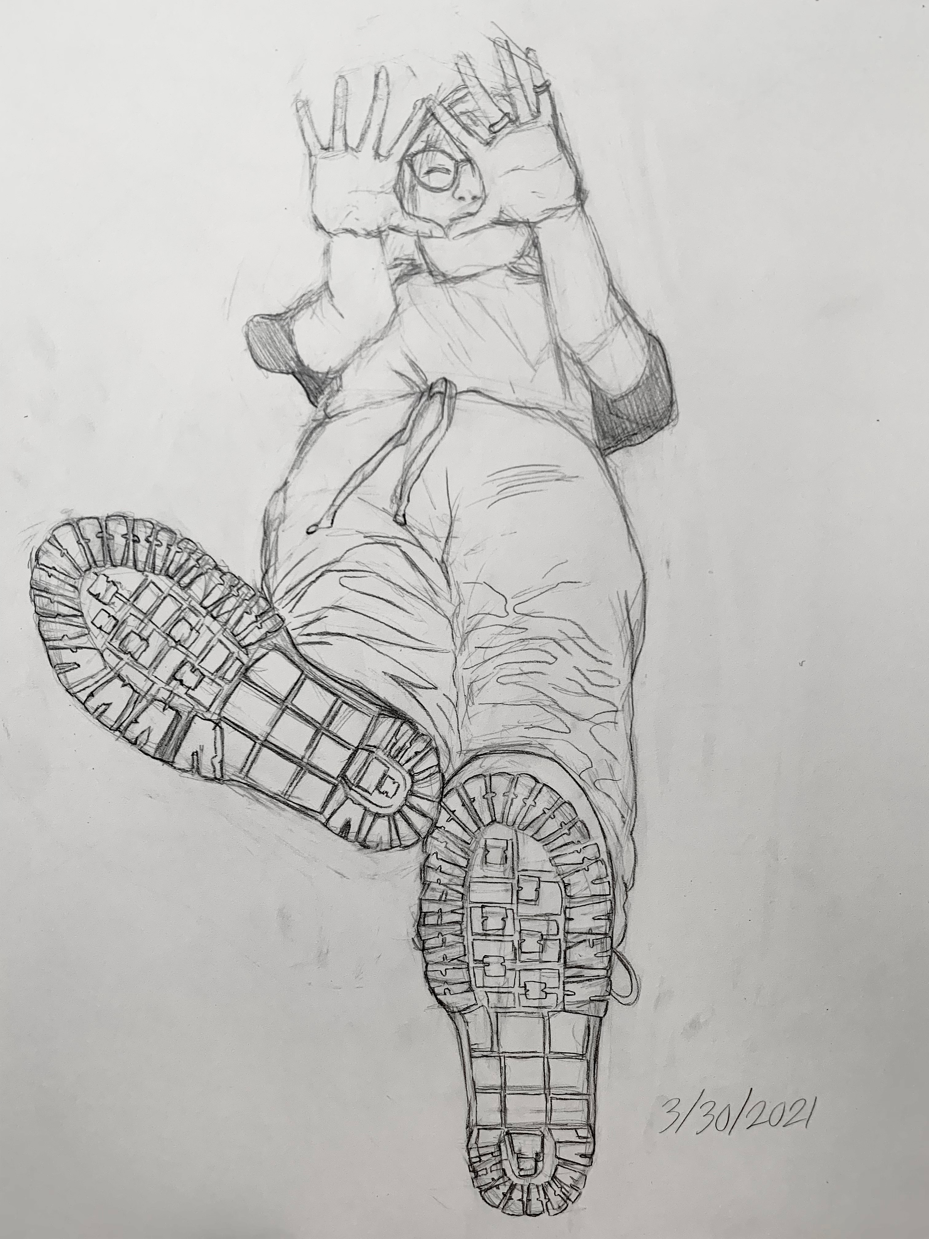 Jaziba Bahri, Foreshortening, 18x24 inches, Graphite on paper, 2021, ART-106: Figure Drawing