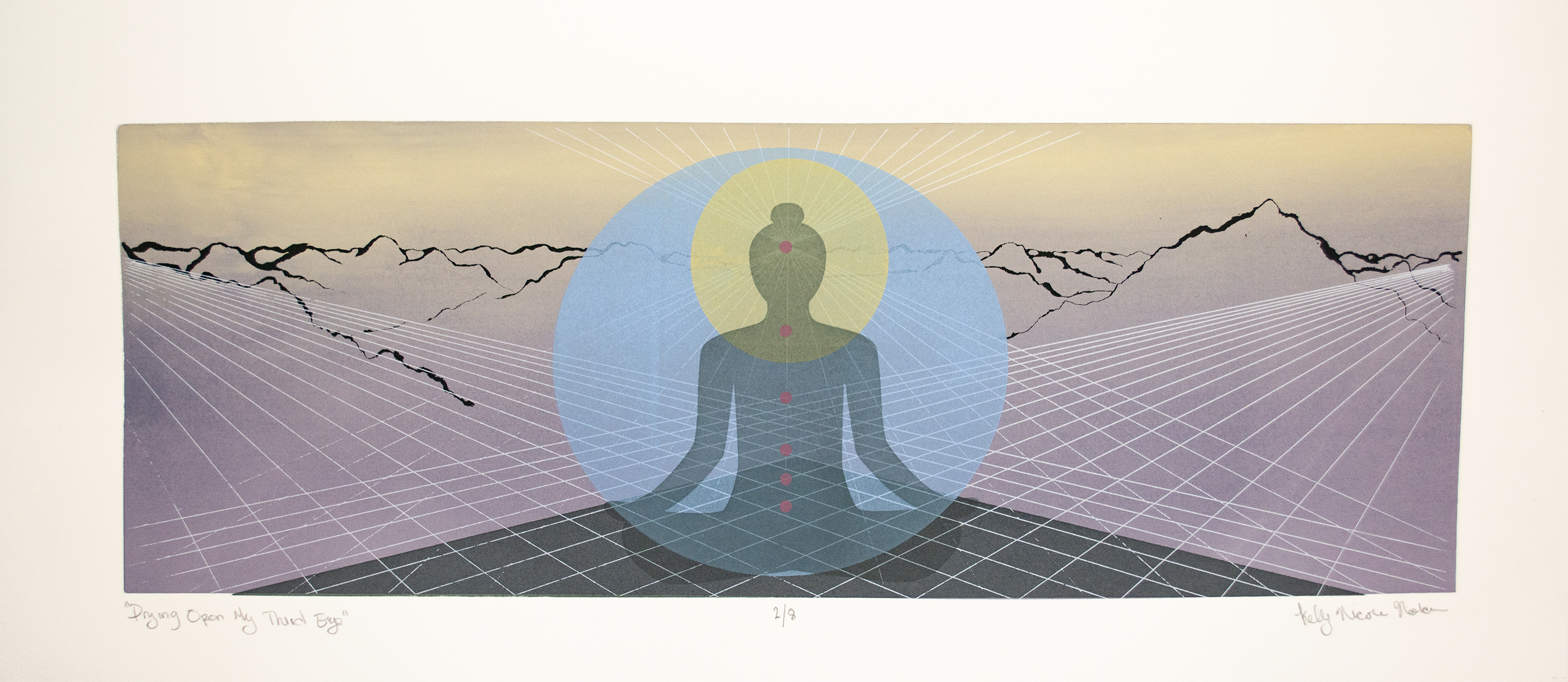 Prying Open My Third Eye8-Color screenprint. Multiple Versions. Inspired by work of the artist Alex Grey.Size: 20 x 9 inches