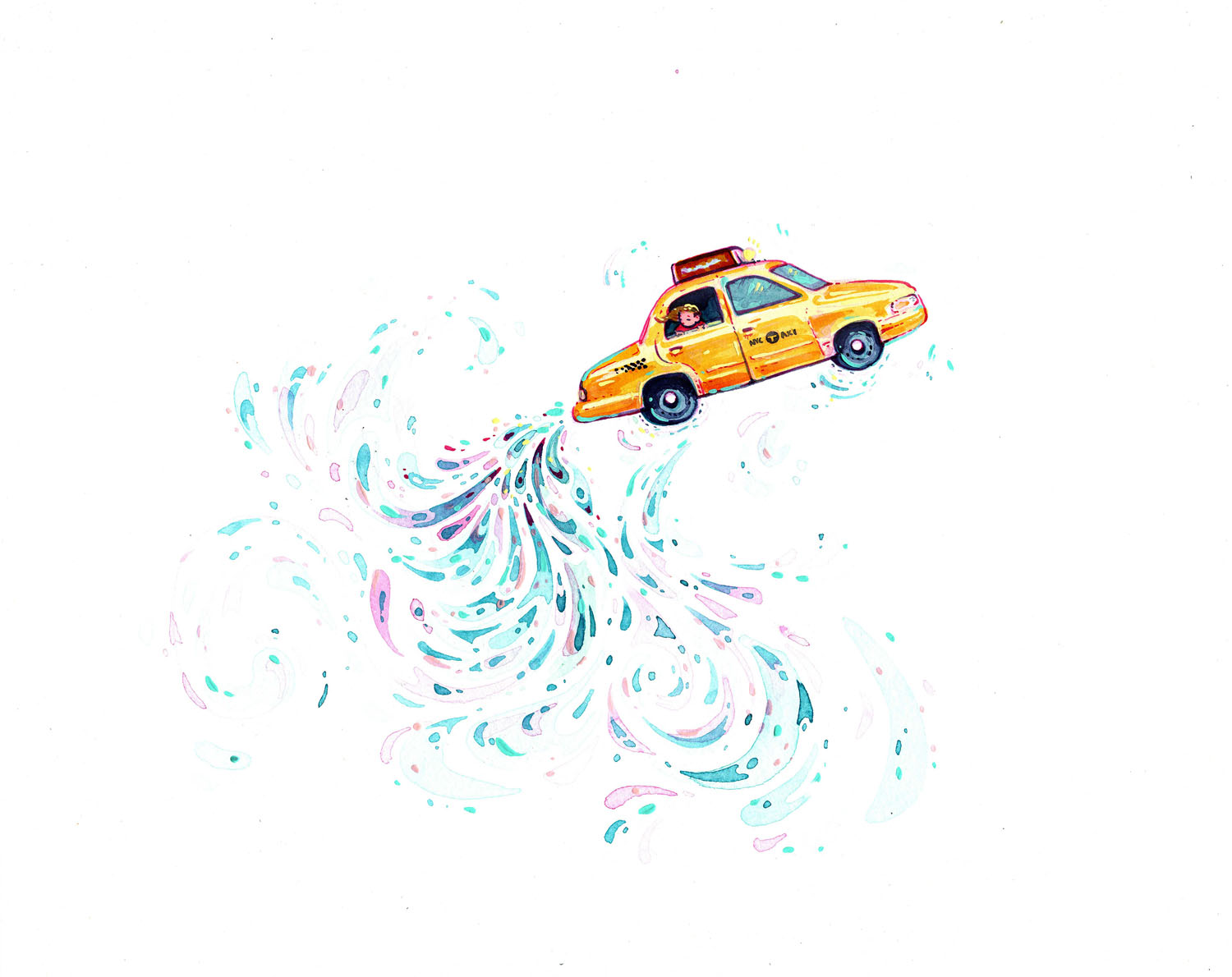 Taxi FlightInk, Gouache and Colored Pencil, 9&rdquo; x 7&rdquo;, 2022