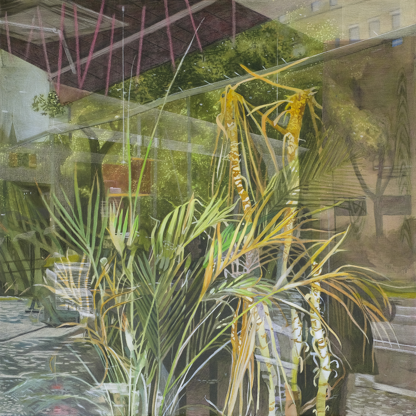 B, Acrylics and colored pencils on canvas 100 x 100 cm, 2022