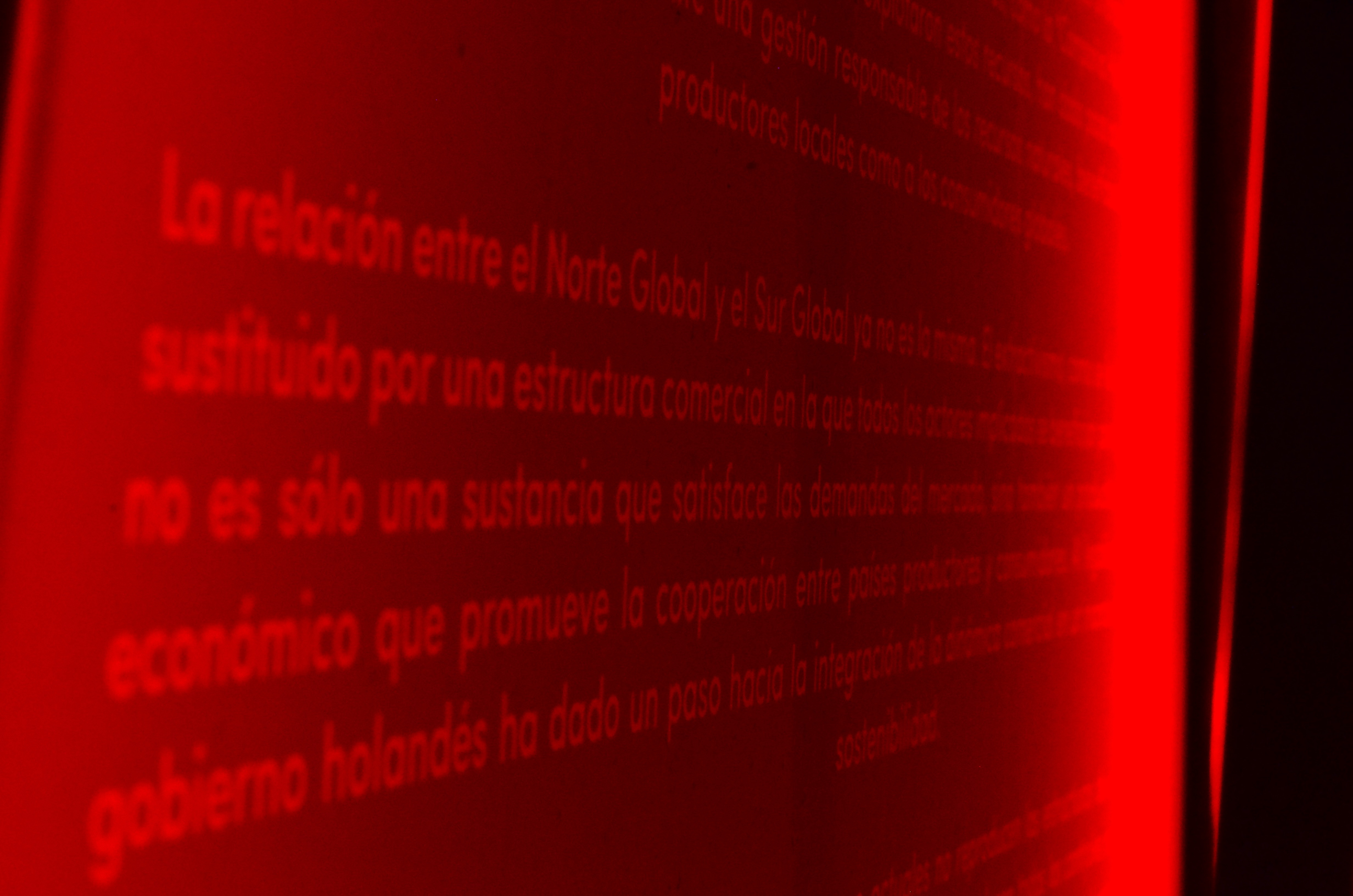 Detail of “statements,” series of four trapezoidal screen printing plates illuminated from behind, 63.5x70cm. 2025