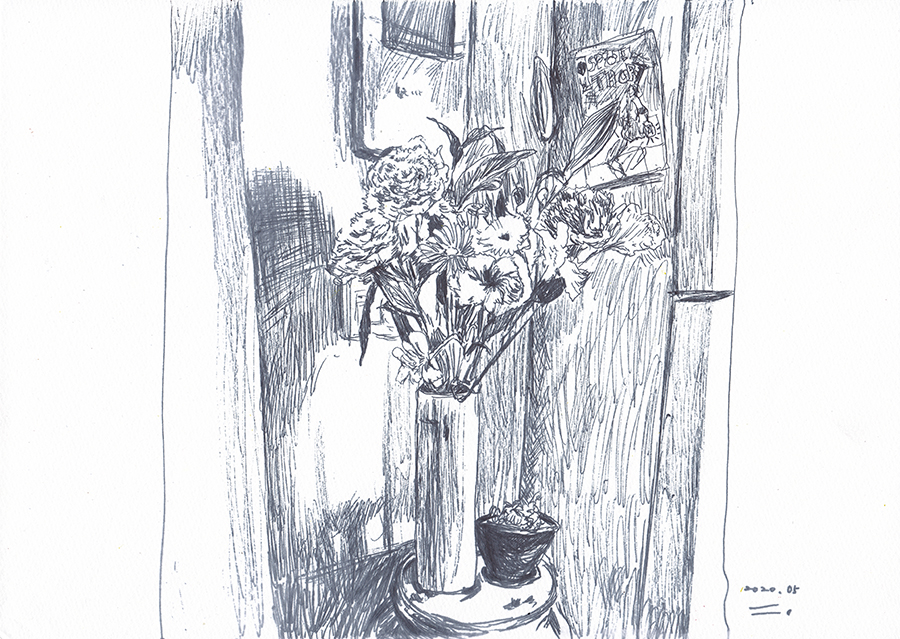 현관에 놓은 꽃다발, 2020, pen on paper, 21*27.9(cm)