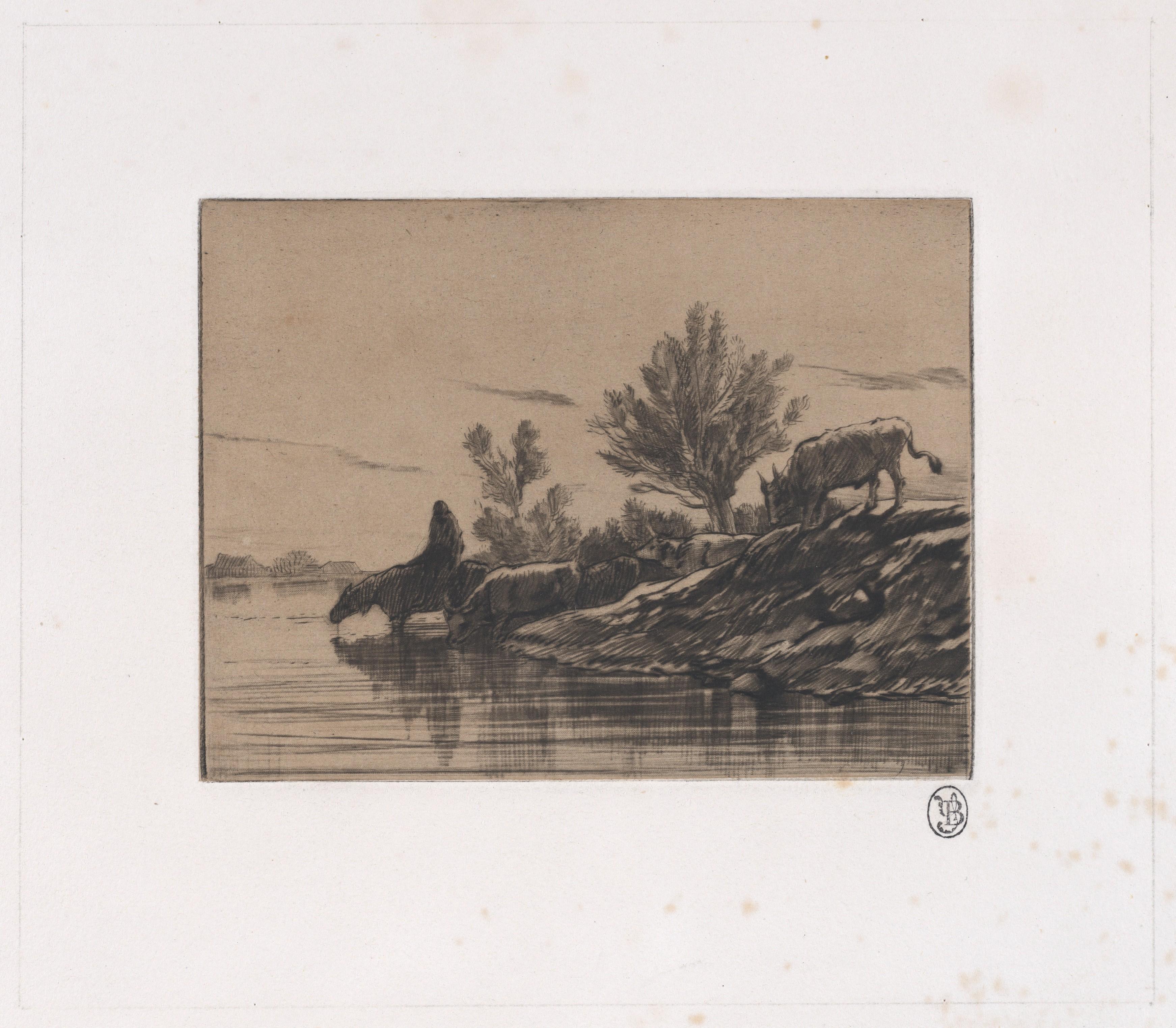 Jacque, Charles. The Watering Hole. Drypoint. 1848.