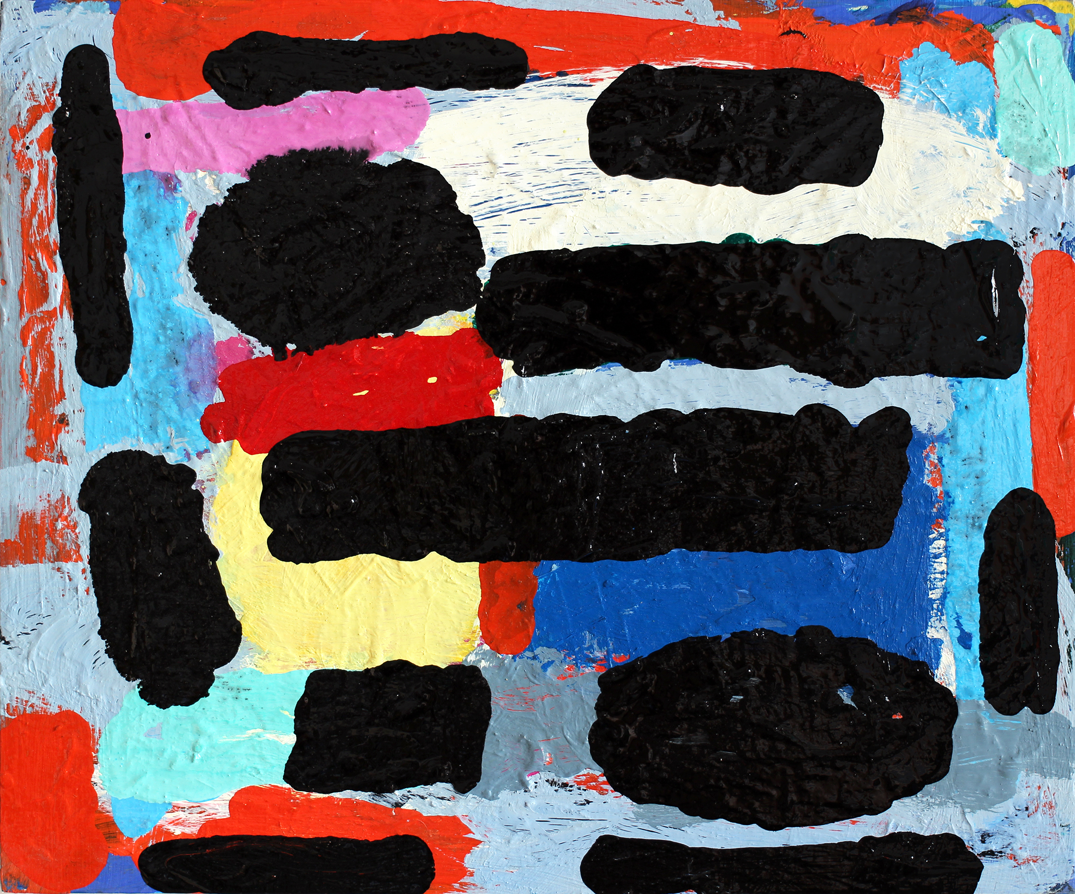 Much of a Muchness, 36x30cm, acrylic, enamel and spray paint on plywood panel, 2020