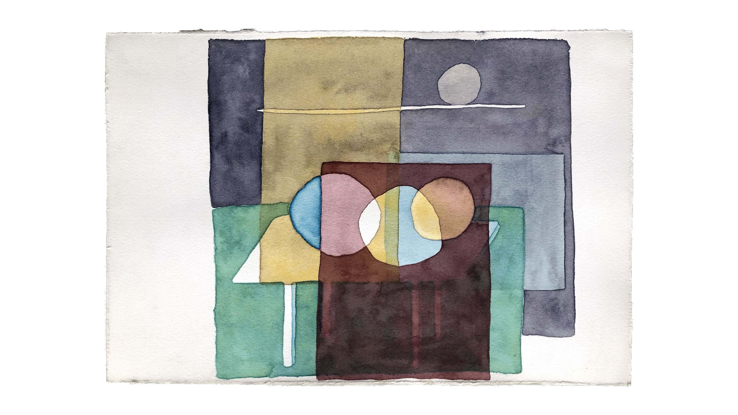 Bolas, da série Das tardes com D. Aquarela sobre papel, aproximadamente 20x27cm. 2021.