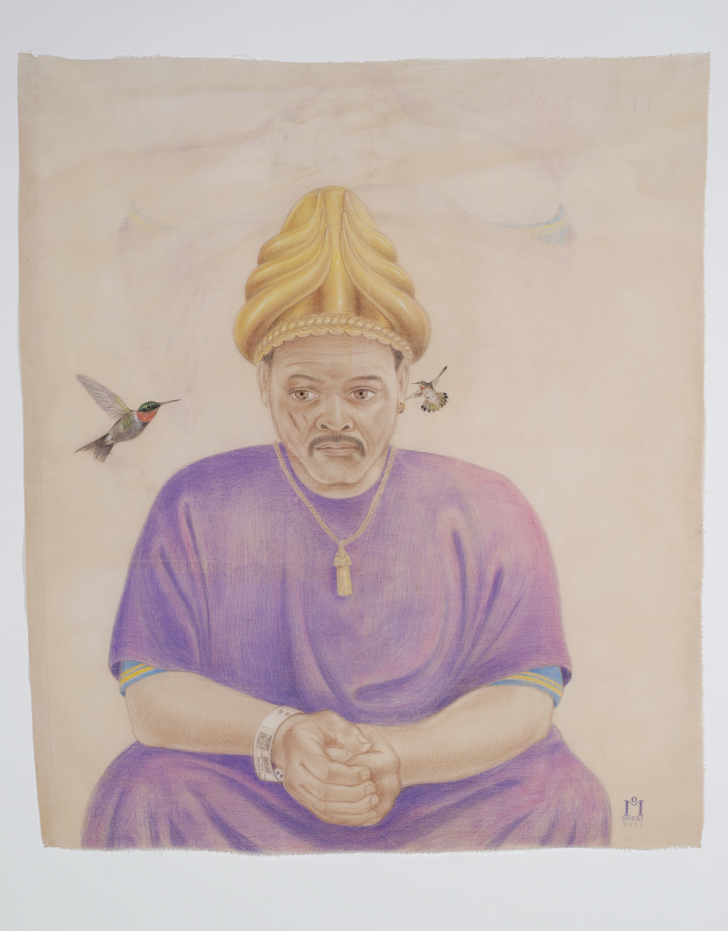 Midas, 42 x 52", colored pencil and colored pencil paint on bedsheet