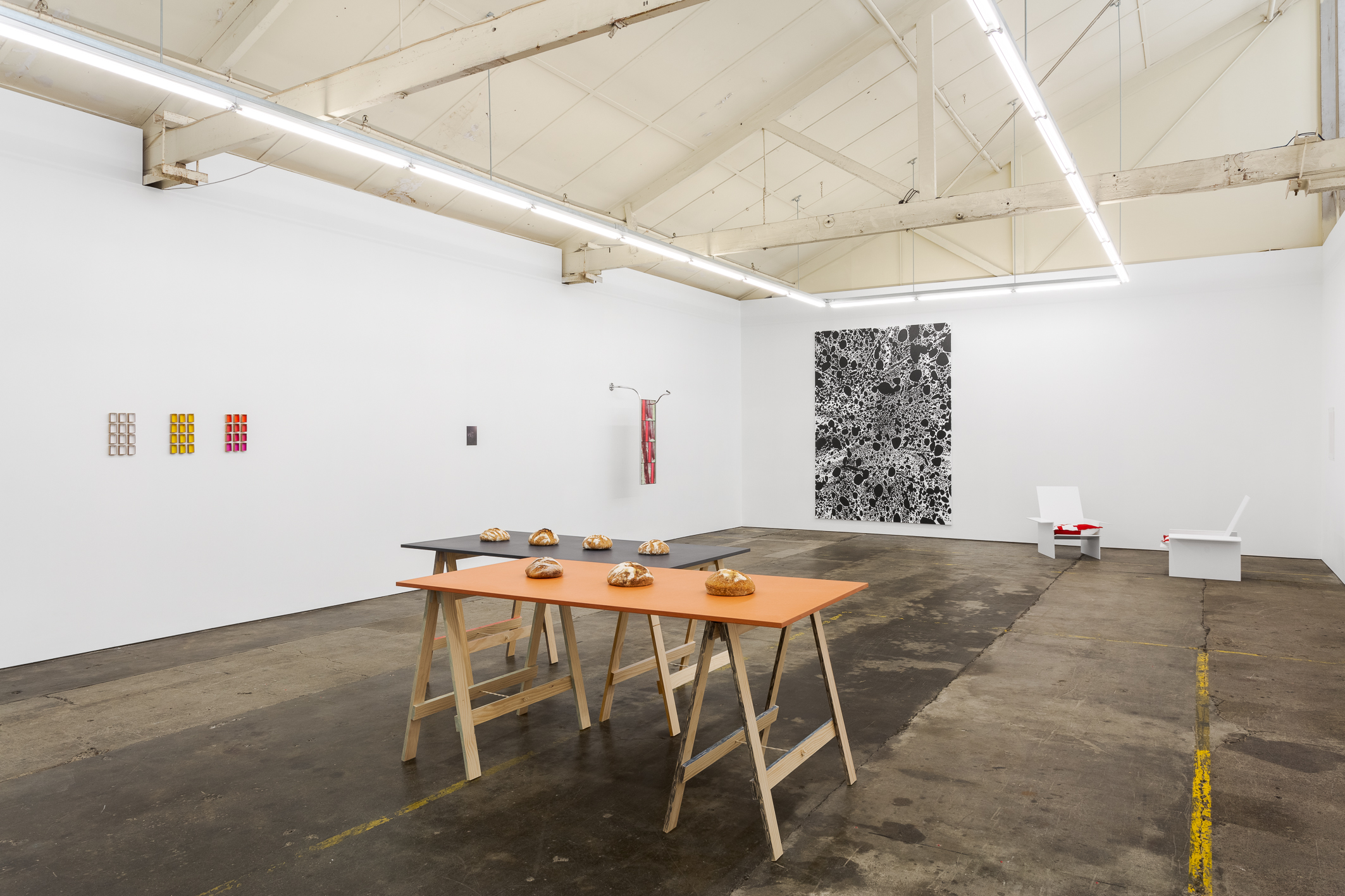 Installation image featuring (L to R) Rachel Schenberg, Jacqueline Stojanović, Rudi Williams, Amalia Lindo, Stephen Bram, and Rose Nolan