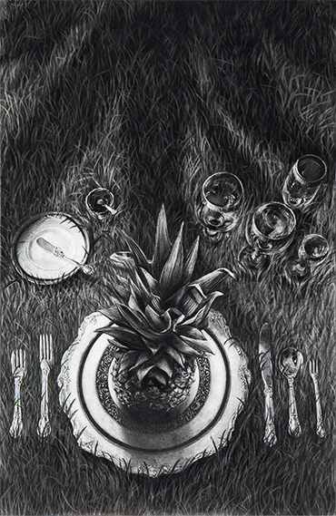 Etiquette, 2016. Charcoal on paper, 40 x 26 inches.