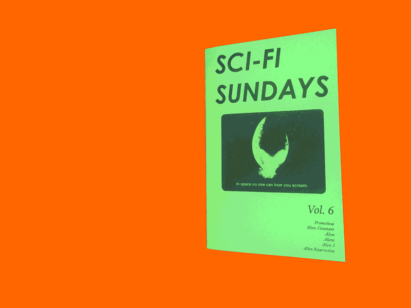 Sci-Fi Sundays Vol. 6 (Alien Edition), 2018Toner and digital print on paper with a business card insert, 8.5 x 5.5 inches, edition of 50