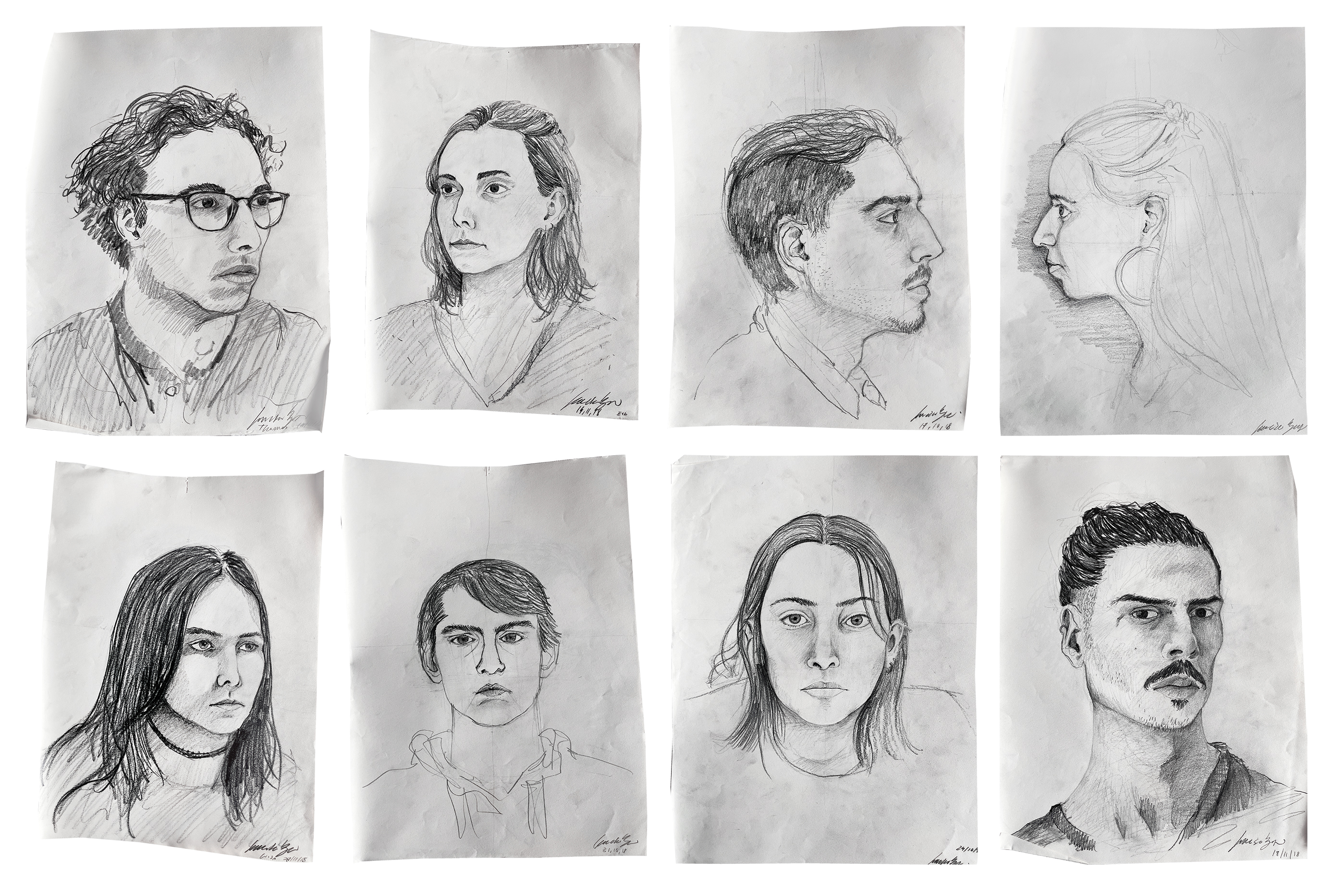 'academic portraits', 2018, graphite on paper