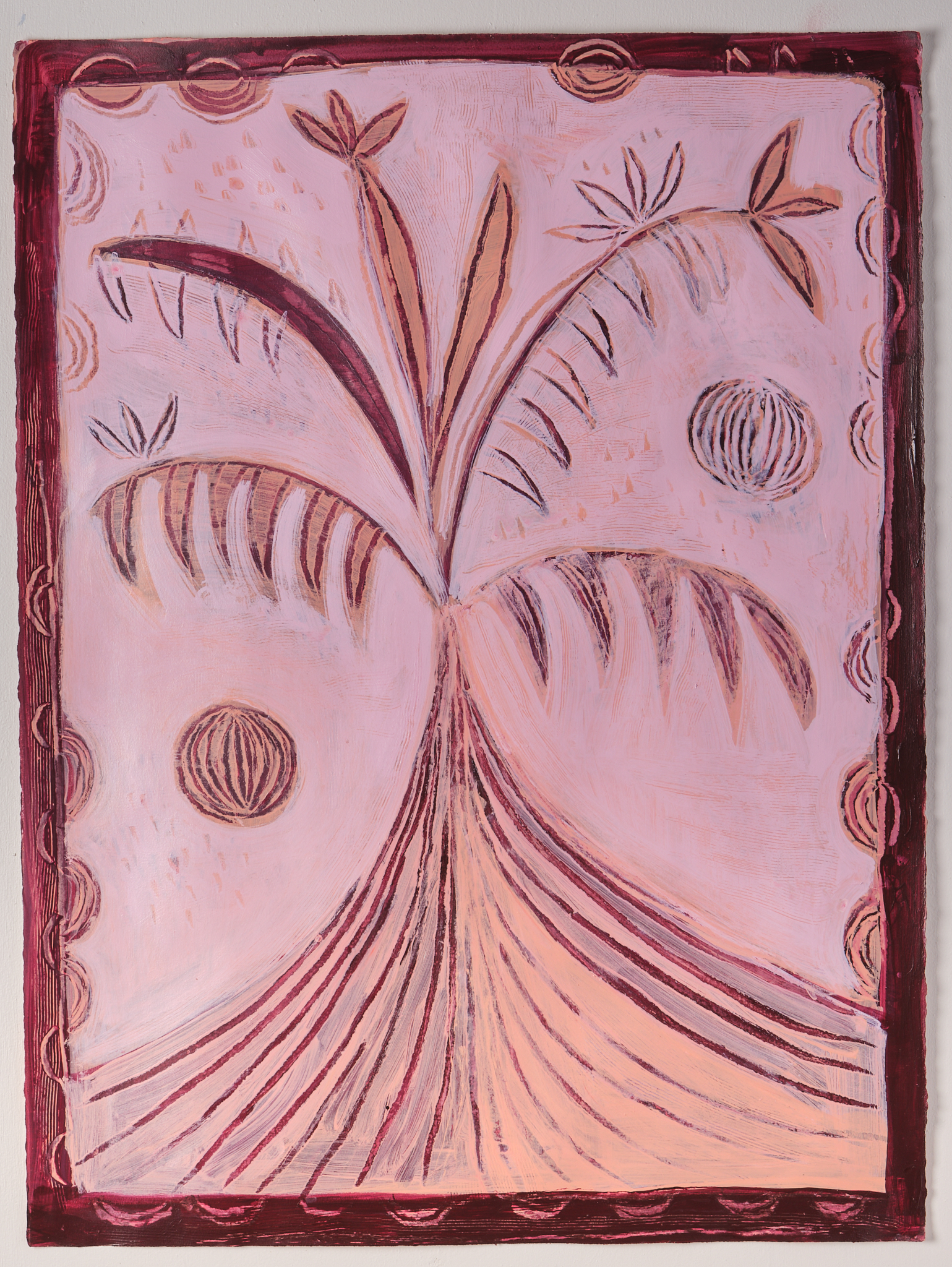 Pink Violet 2, 2024. Acrylic on 300gsm Arches paper with deckled edges. 56 x 76cm