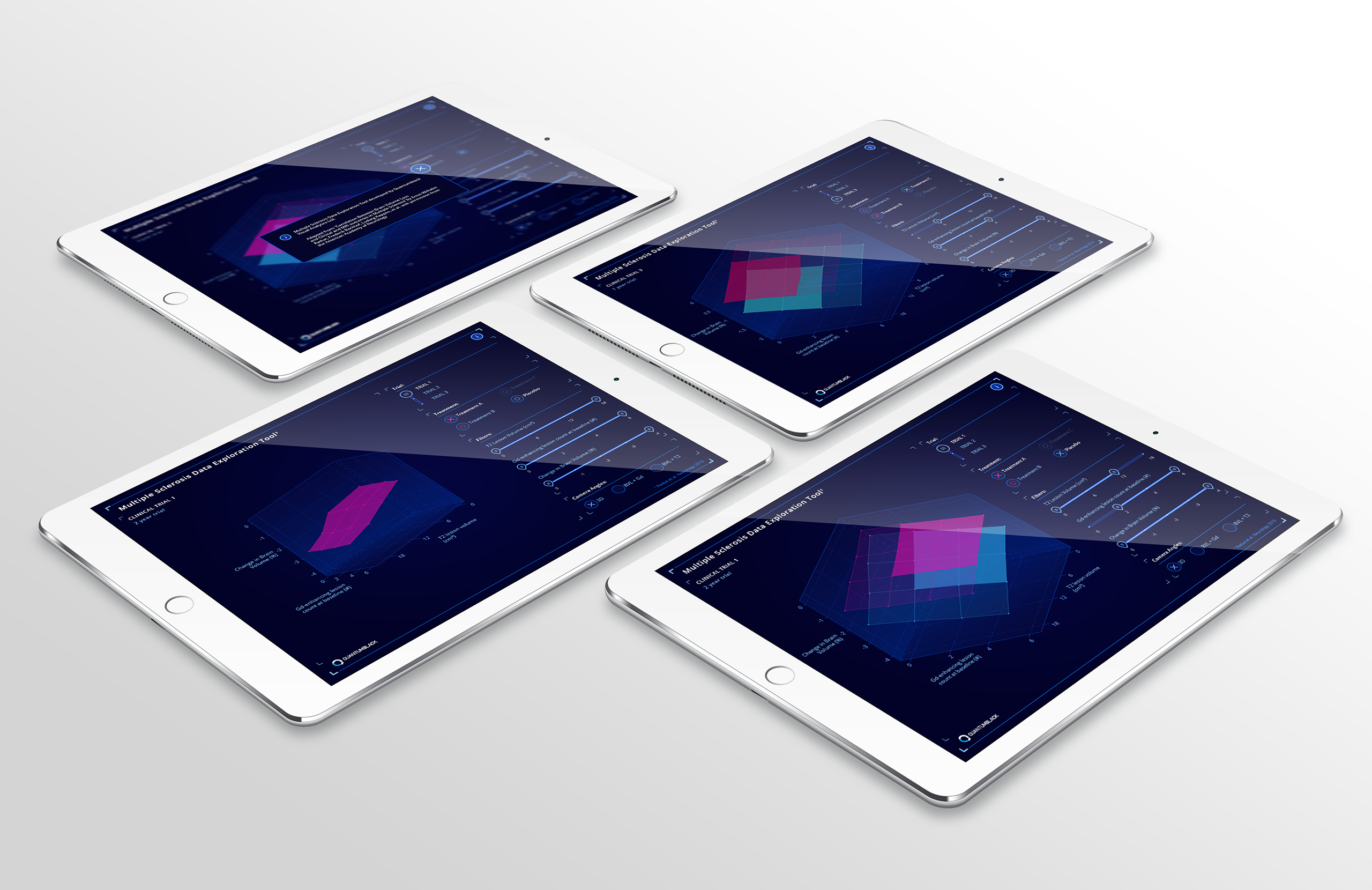 View of the MS app on iPads in various interaction states